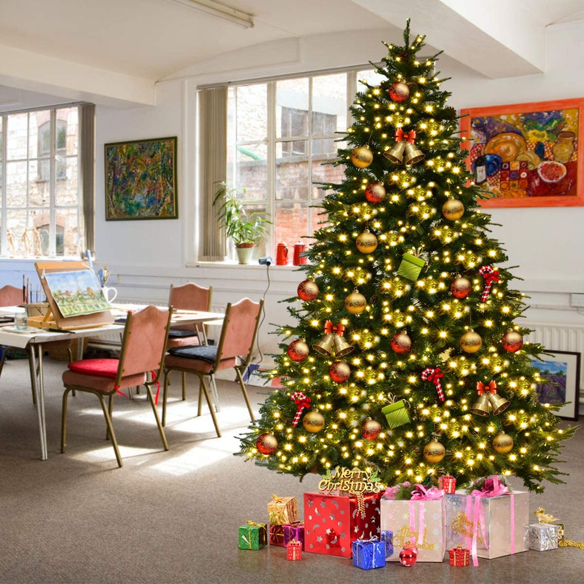 7.5FT Artificial Christmas Tree Pre-Lit Spruce Hinged Tree - Image 5
