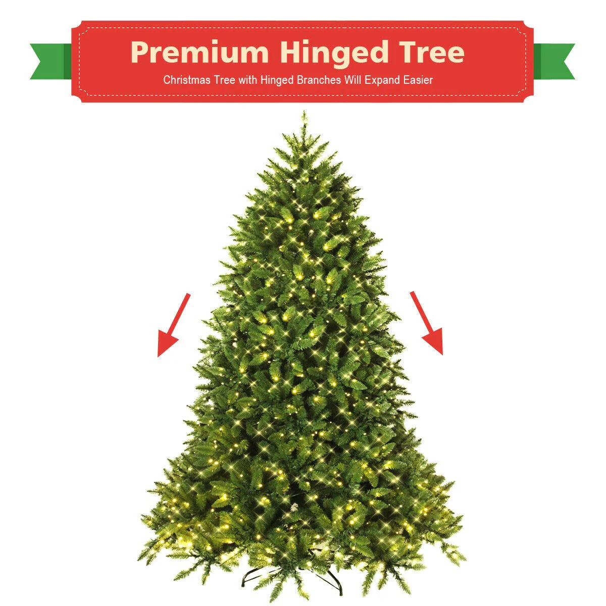 7.5ft Prelit Christmas Tree, Premium Hinged Artificial Fir Tree - Image 7