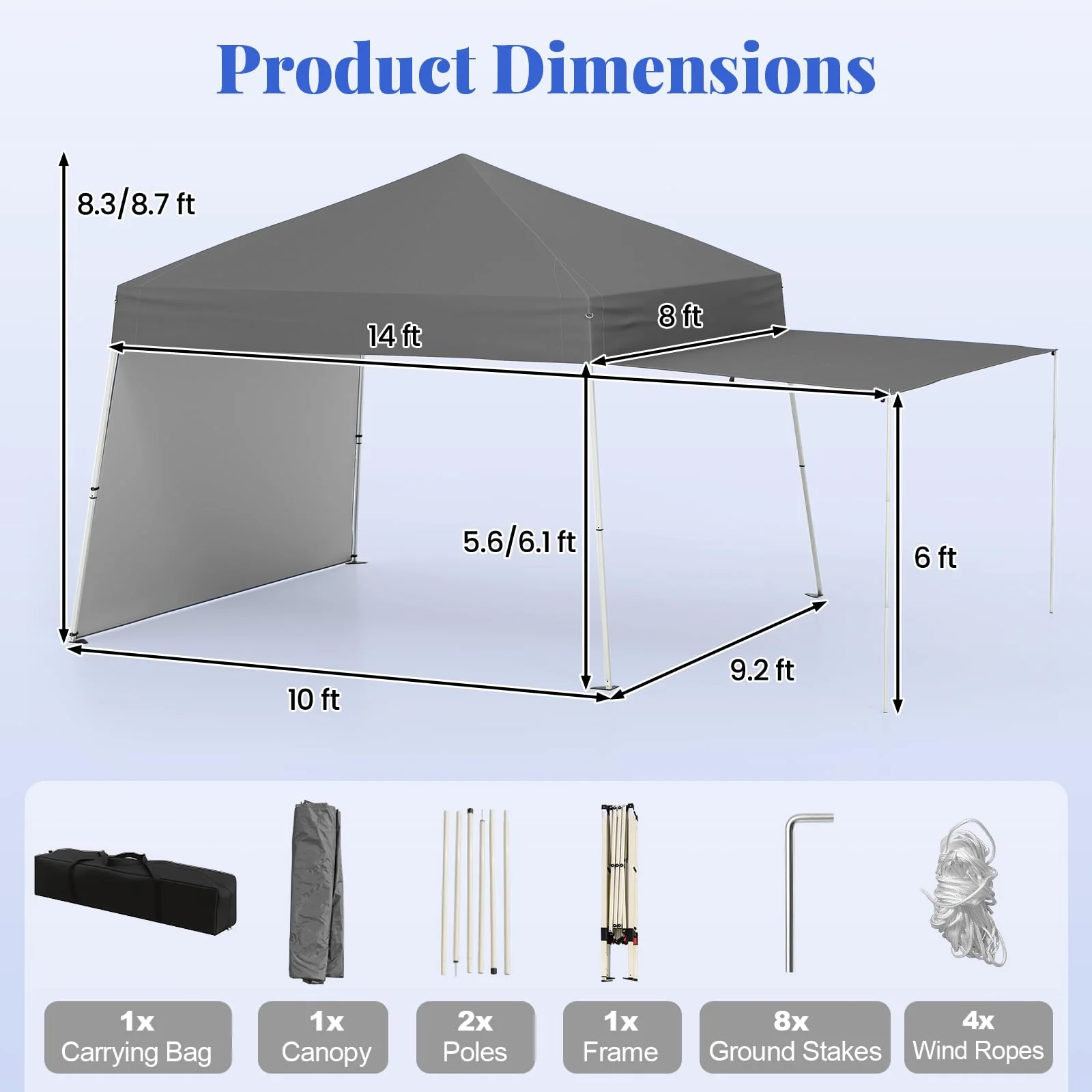 Goplus 9.2x14 FT Pop Up Canopy with 2 Sidewalls Easy Up Outdoor UPF50+ Patio Canopy w/Adjustable Slant Legs - Image 6