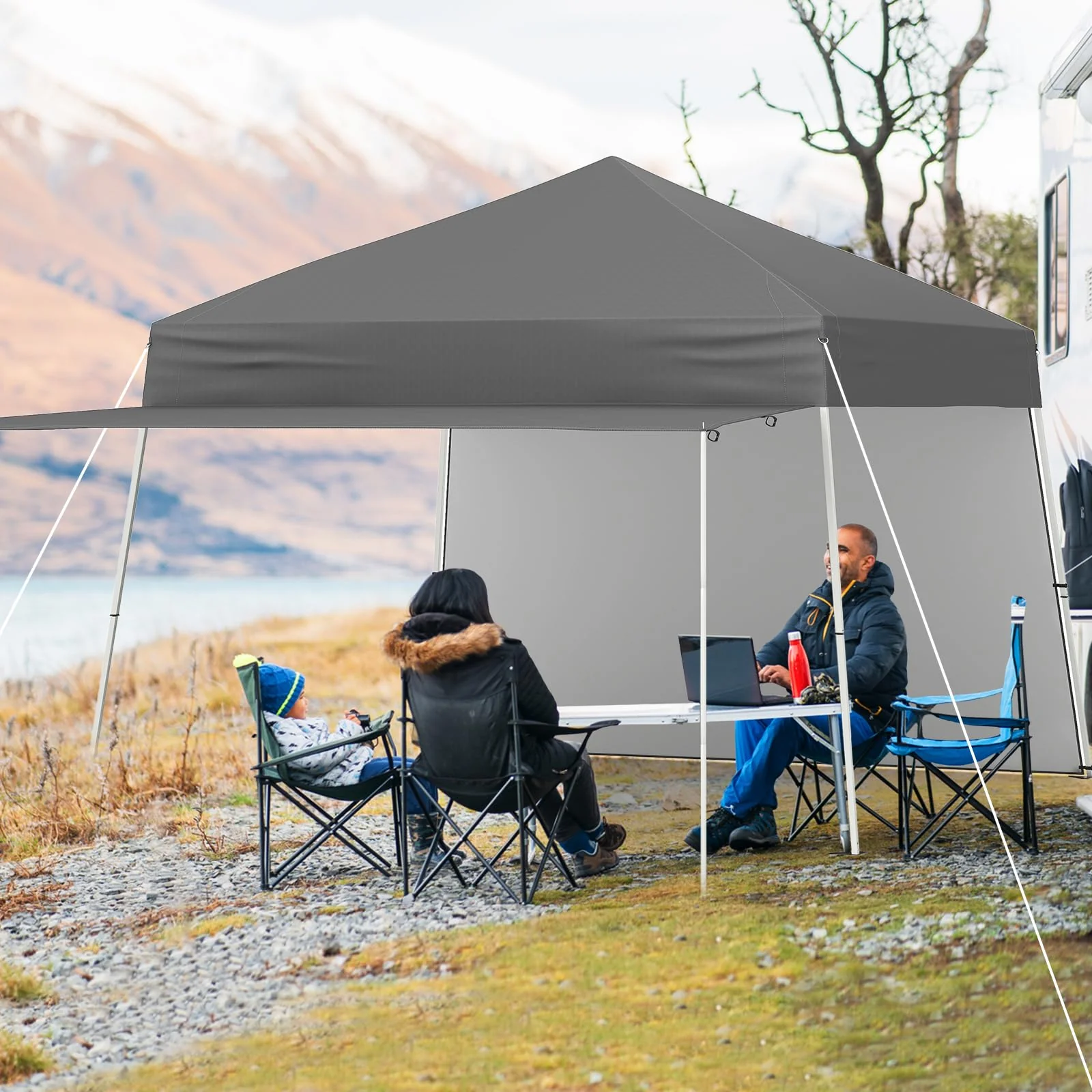 Goplus 9.2x14 FT Pop Up Canopy with 2 Sidewalls Easy Up Outdoor UPF50+ Patio Canopy w/Adjustable Slant Legs - Image 8