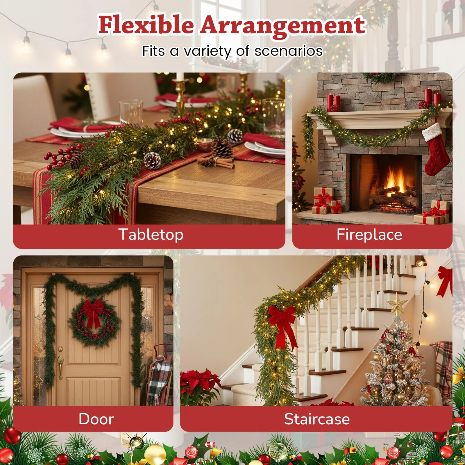 9 FT Pre-lit Artificial Cypress Christmas Garland with 50 Warm White LED Lights and 130 Branch Tips - Image 2