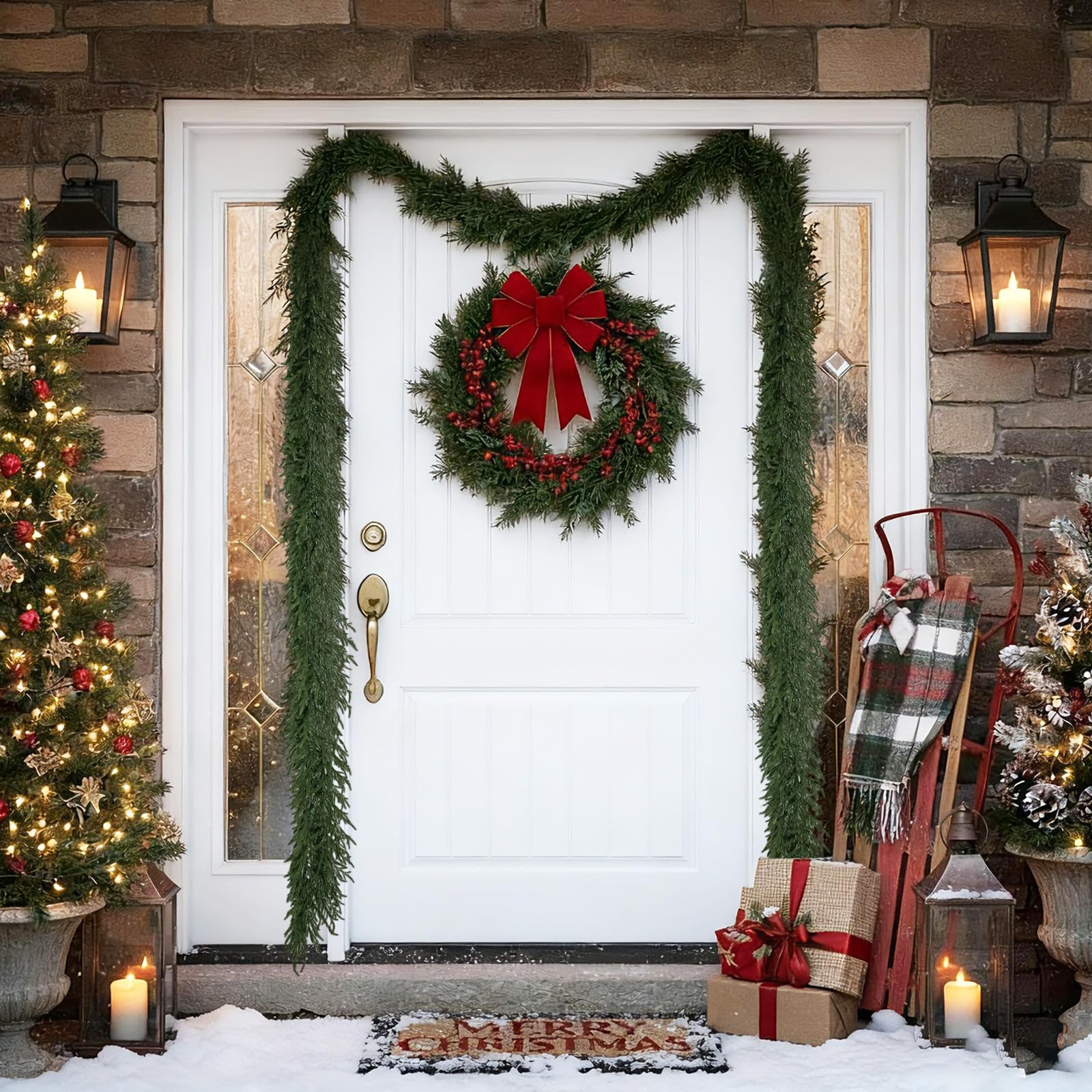 9 FT Pre-lit Artificial Cypress Christmas Garland with 50 Warm White LED Lights and 130 Branch Tips - Image 6