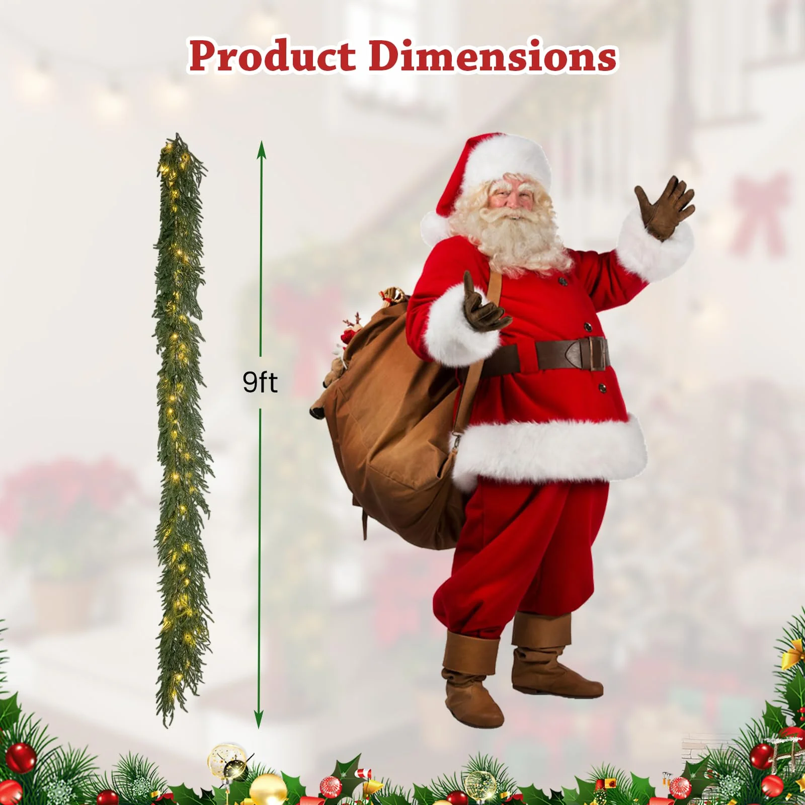 9 FT Pre-lit Artificial Cypress Christmas Garland with 50 Warm White LED Lights and 130 Branch Tips - Image 7