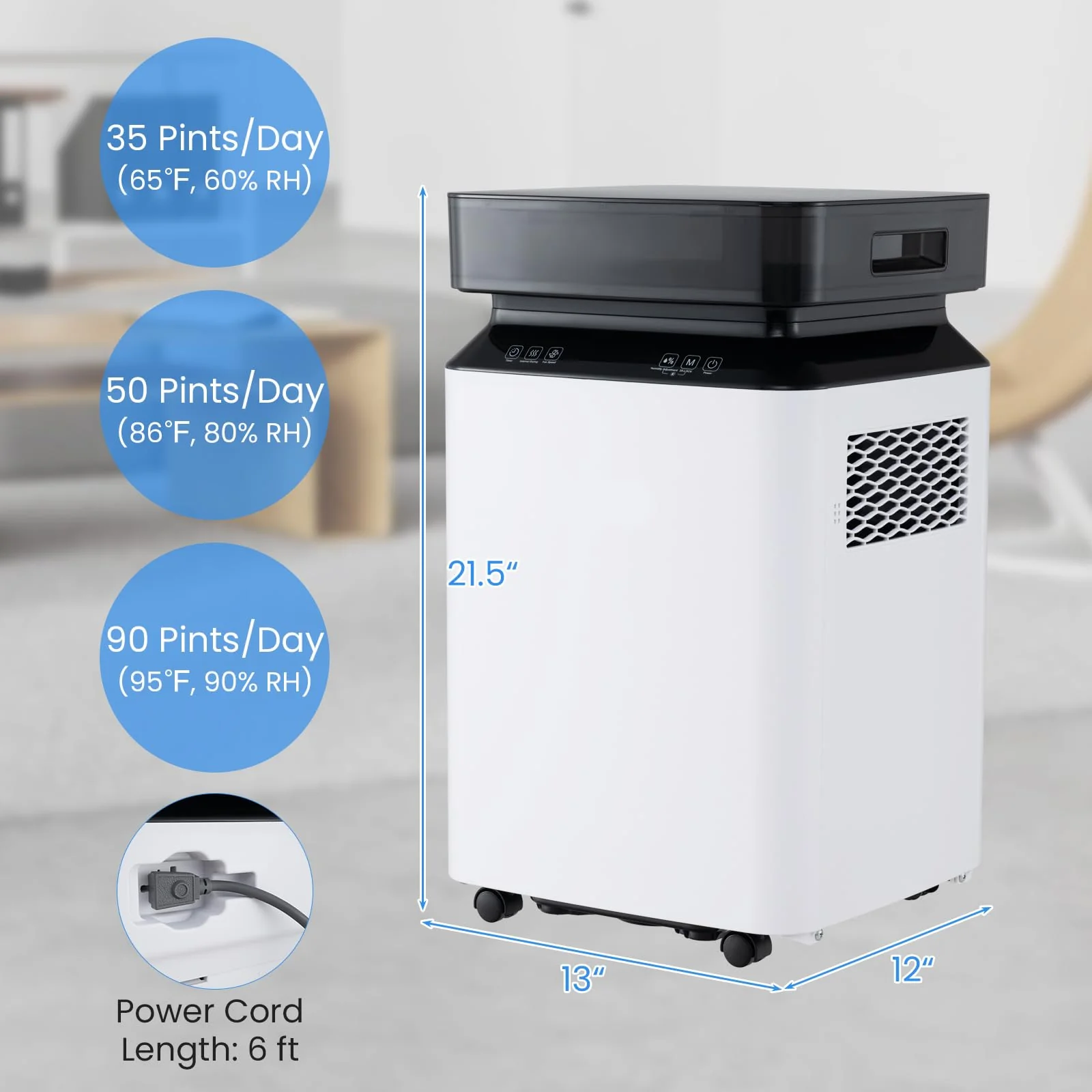 90 Pint Dehumidifier for Basement, 6000 Sq. Ft Energy Efficient Dehumidifier for Home w/Continuous & Auto Mode - Image 5