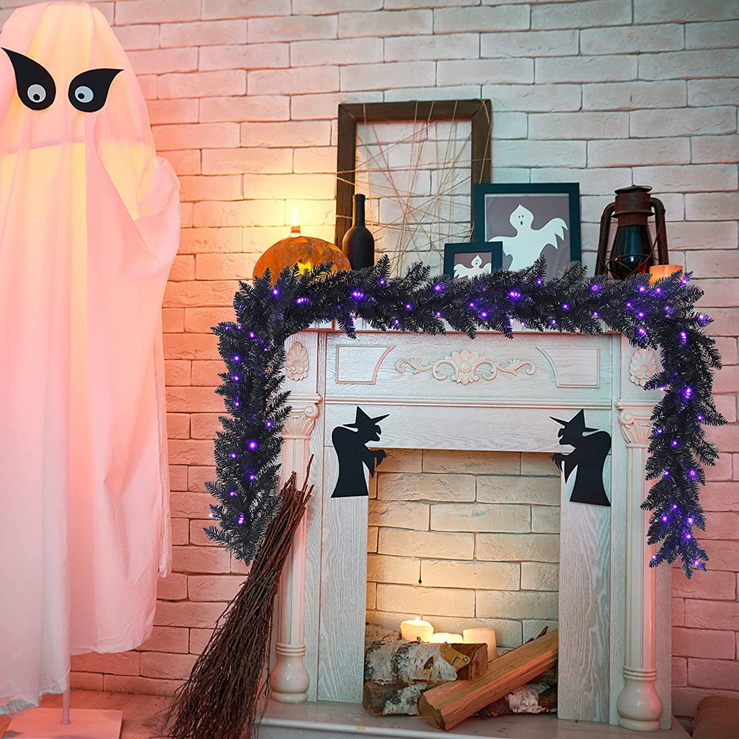 9FT Black Halloween Garland with Lights - Image 2