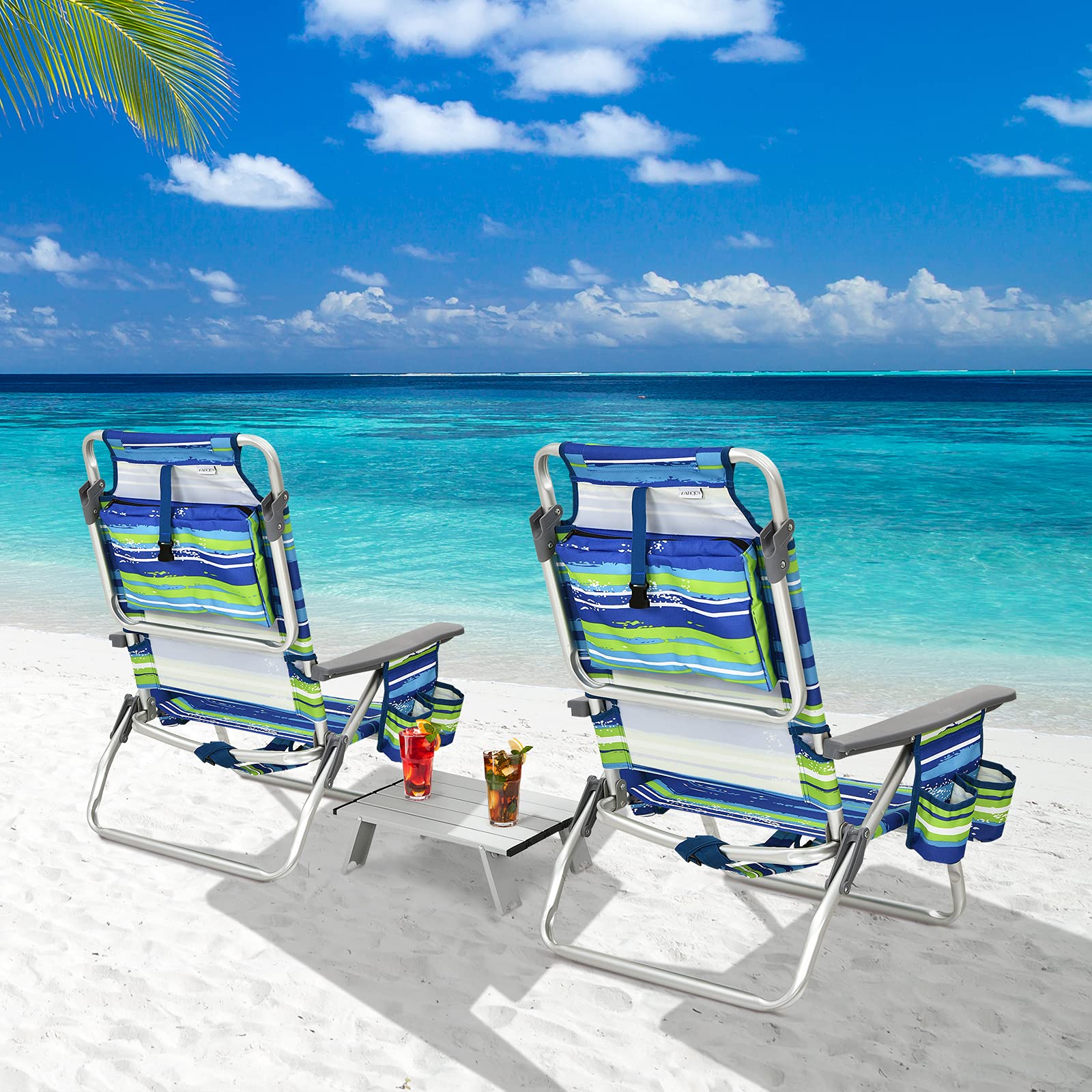 Backpack Beach Chairs, 3 Pcs Portable Camping Chairs with Cool Bag and Cup Holder - Image 6