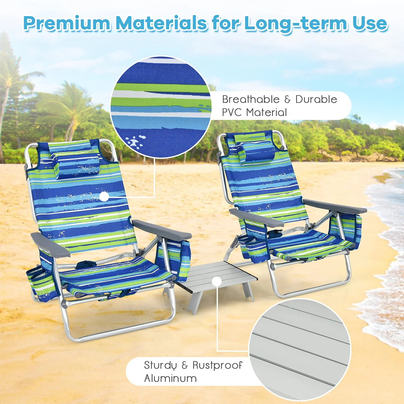 Backpack Beach Chairs, 3 Pcs Portable Camping Chairs with Cool Bag and Cup Holder - Image 8