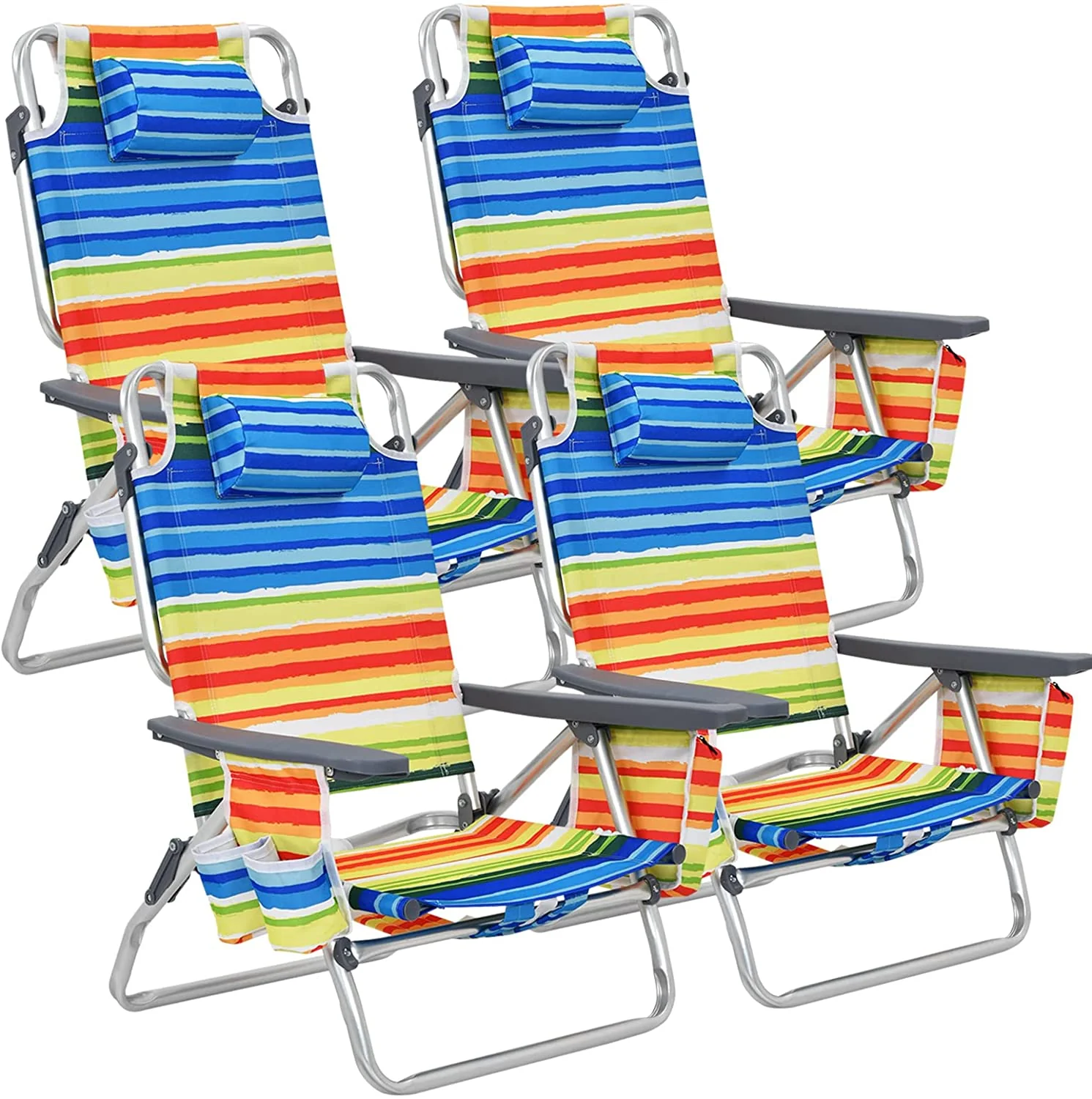 Backpack Beach Chairs, 4 Pcs Portable Camping Chairs with Cool Bag and Cup Holder, Without Side Table - Image 11