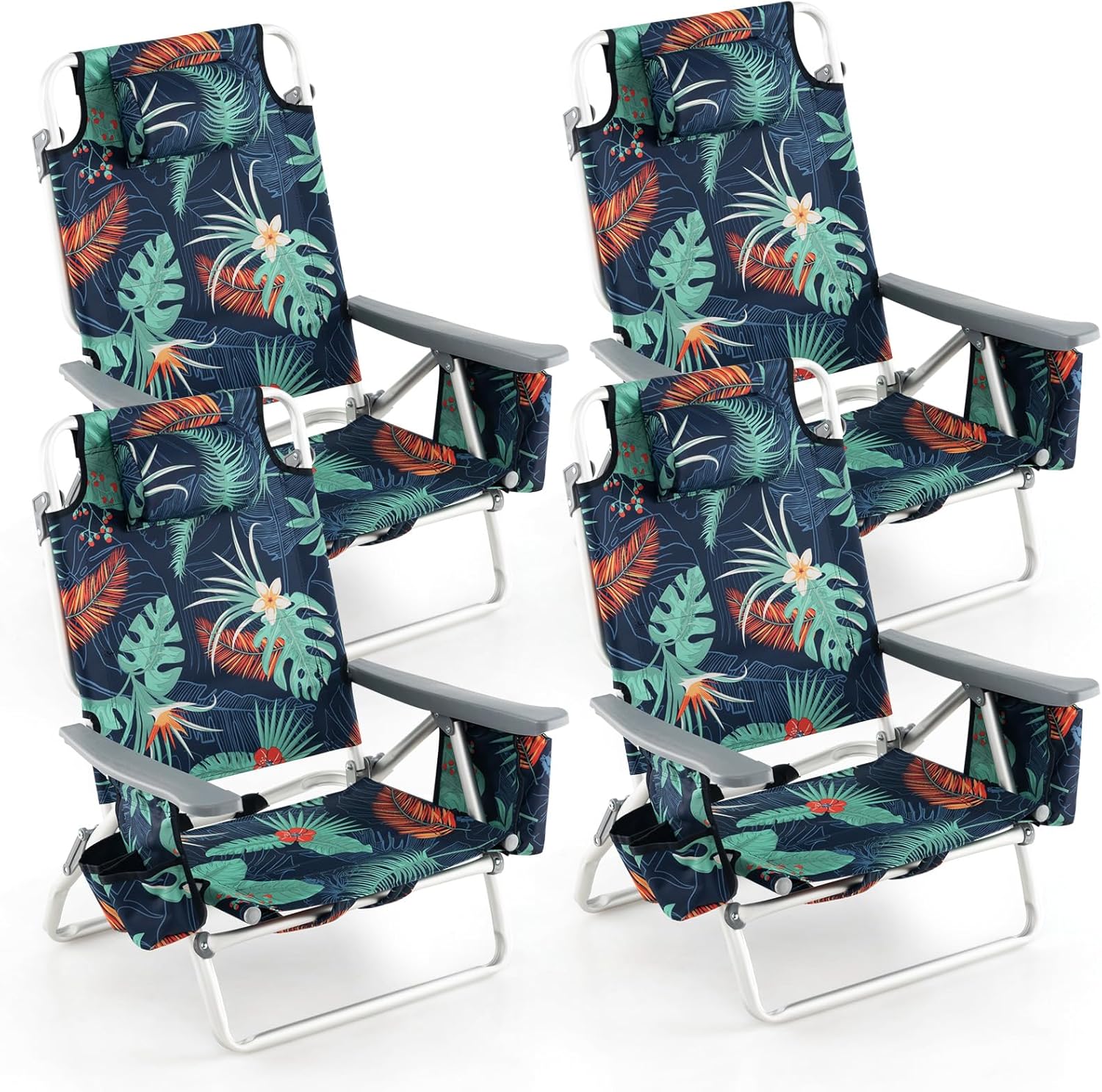 Backpack Beach Chairs, 4 Pcs Portable Camping Chairs with Cool Bag and Cup Holder, Without Side Table - Image 13