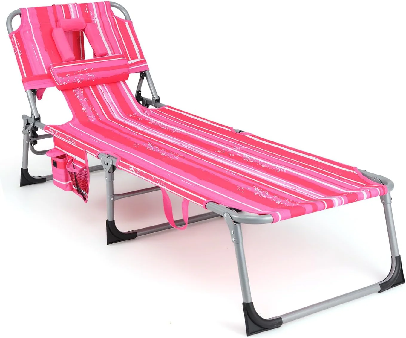 Beach Chaise Lounge with Face Hole, Folding Recliner  Black/Gray/Sky Blue/Navy - Image 26