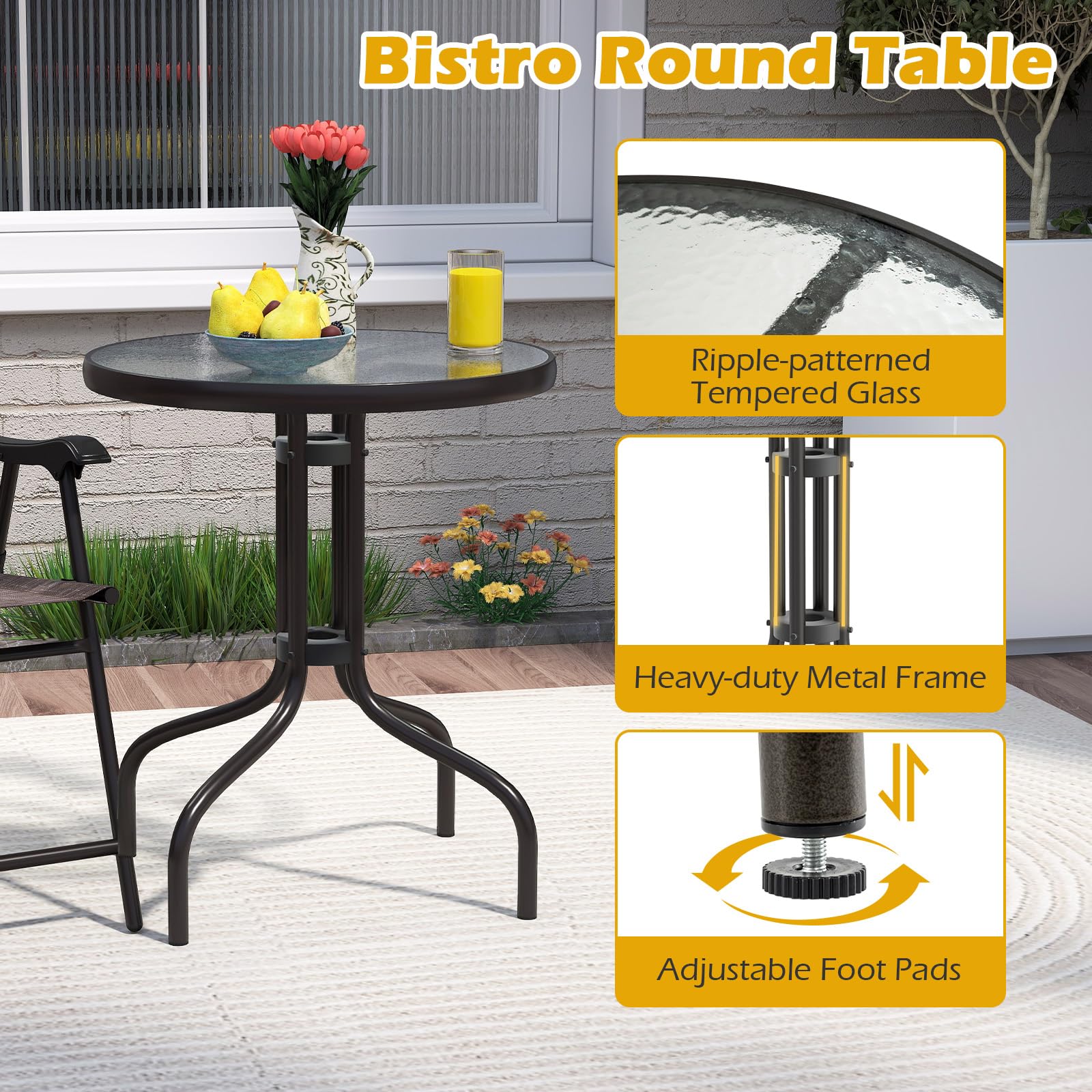 Goplus Bistro Table and Chairs Set of 2 Outdoor 3 Piece Patio Bistro Set with 1.57” Umbrella Hole - Image 4