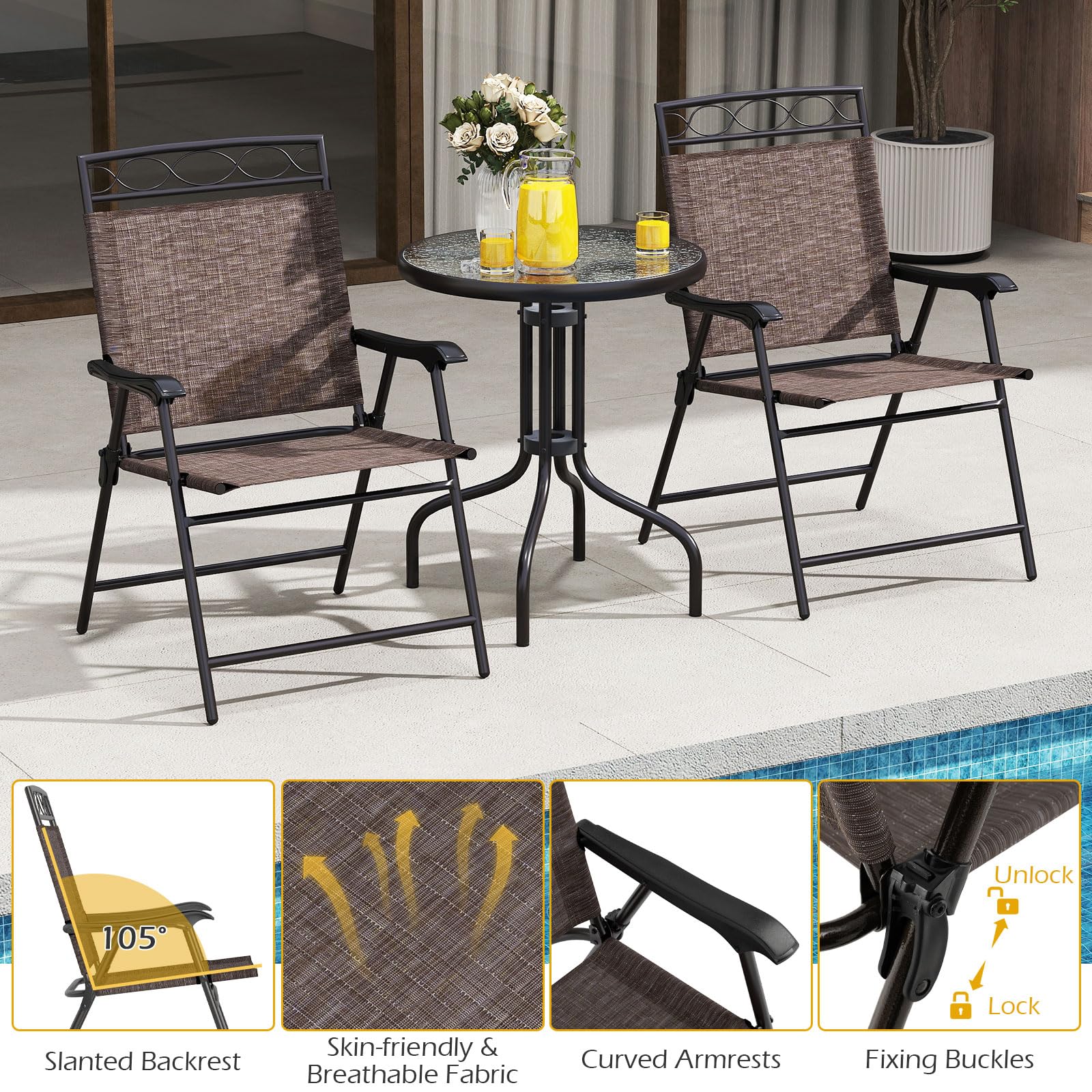 Goplus Bistro Table and Chairs Set of 2 Outdoor 3 Piece Patio Bistro Set with 1.57” Umbrella Hole - Image 6