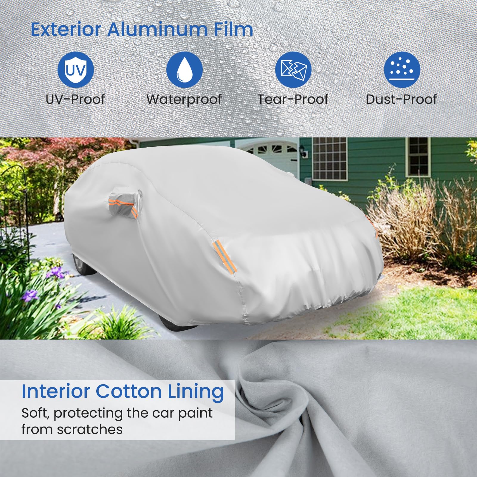 Car Cover for Automobiles 193 Inch Rain Sun UV Protection Universal Fit Sedan Chevrolet Ford Nissan - Image 2