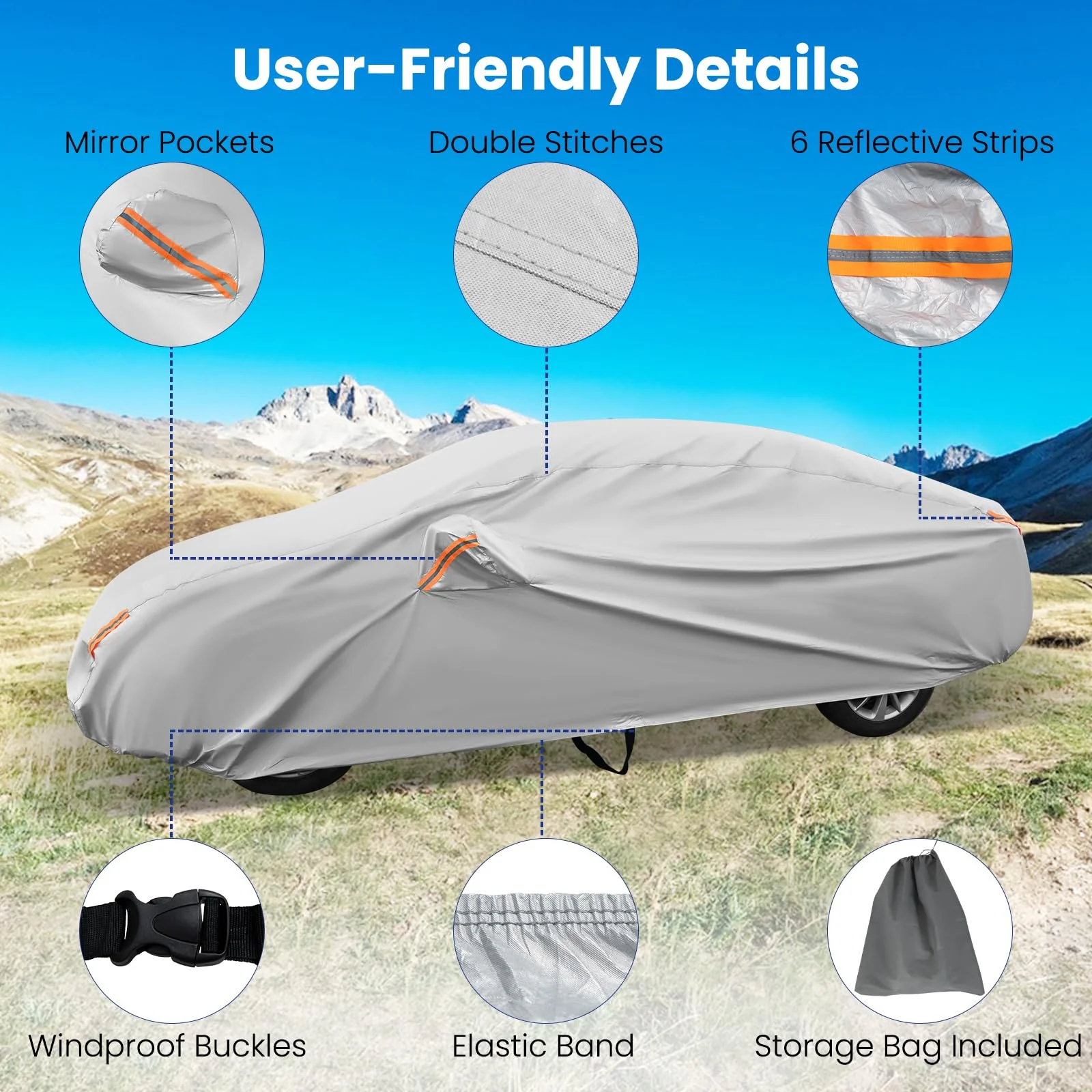 Car Cover for Automobiles 193 Inch Rain Sun UV Protection Universal Fit Sedan Chevrolet Ford Nissan - Image 3
