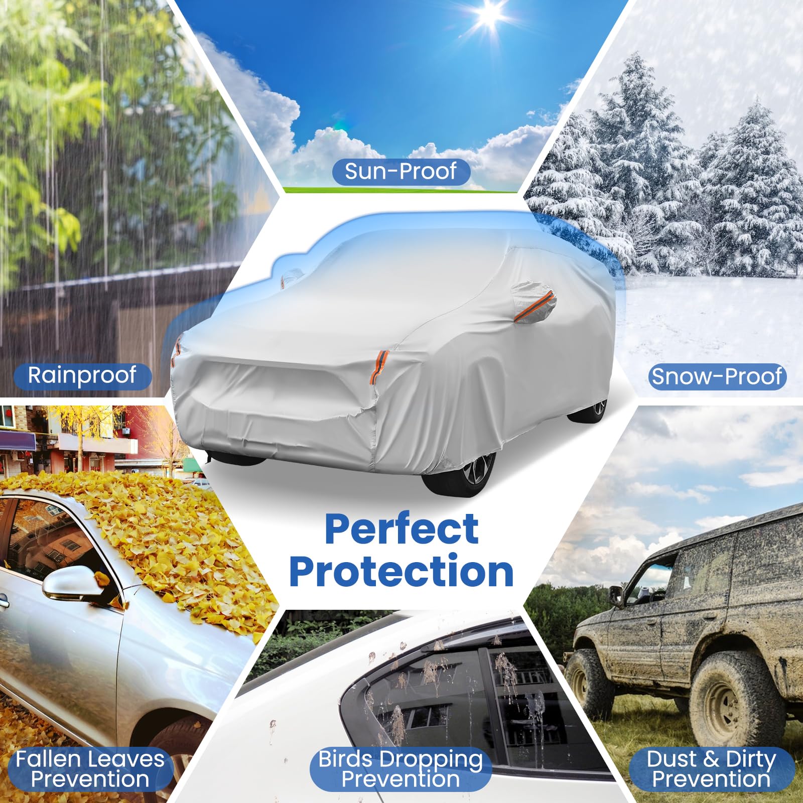 Car Cover for Automobiles 200 Inch Rain Sun UV Protection Fit SUV BMW Honda Lexus Mercedes-Benz - Image 4