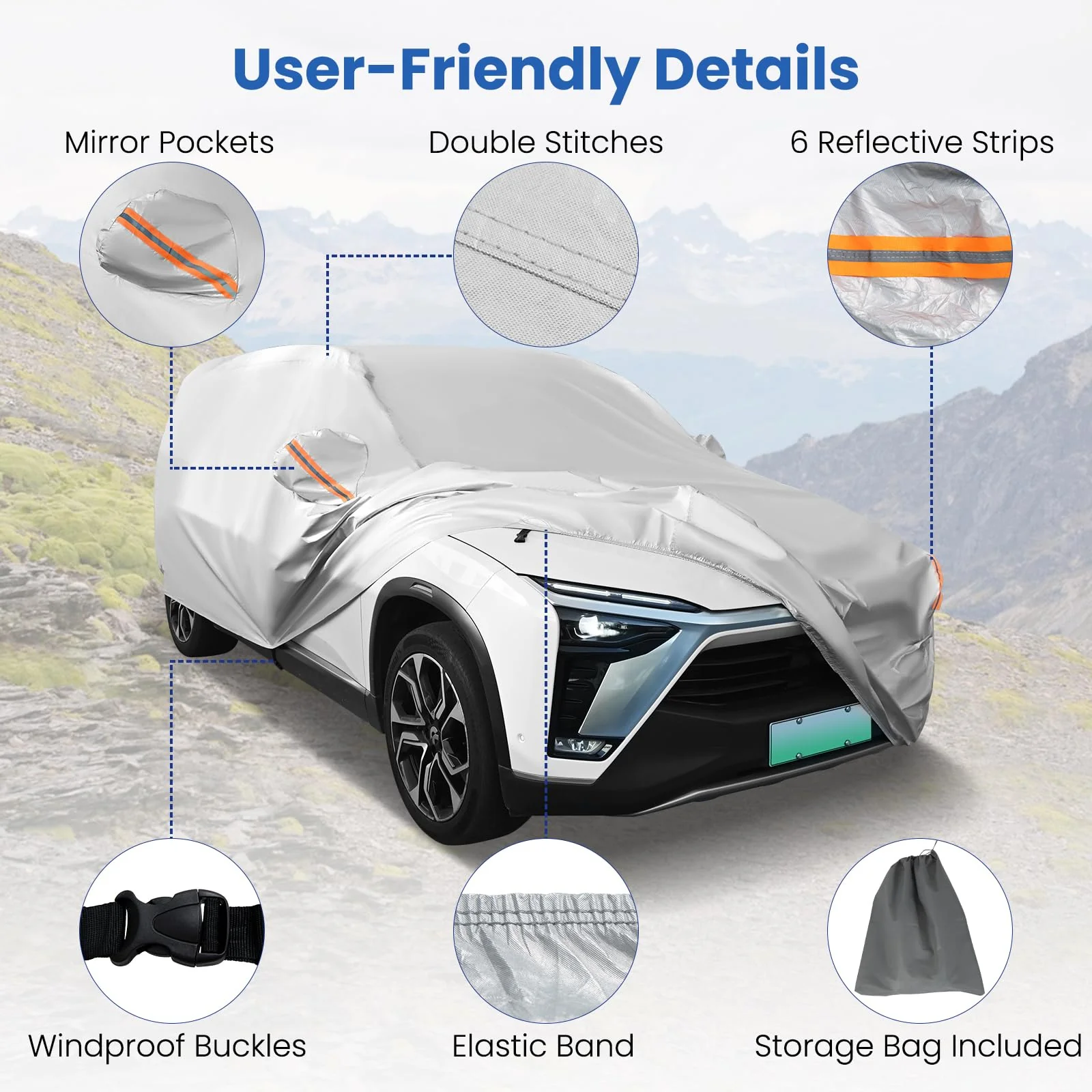 Car Cover for Automobiles 200 Inch Rain Sun UV Protection Fit SUV BMW Honda Lexus Mercedes-Benz - Image 6
