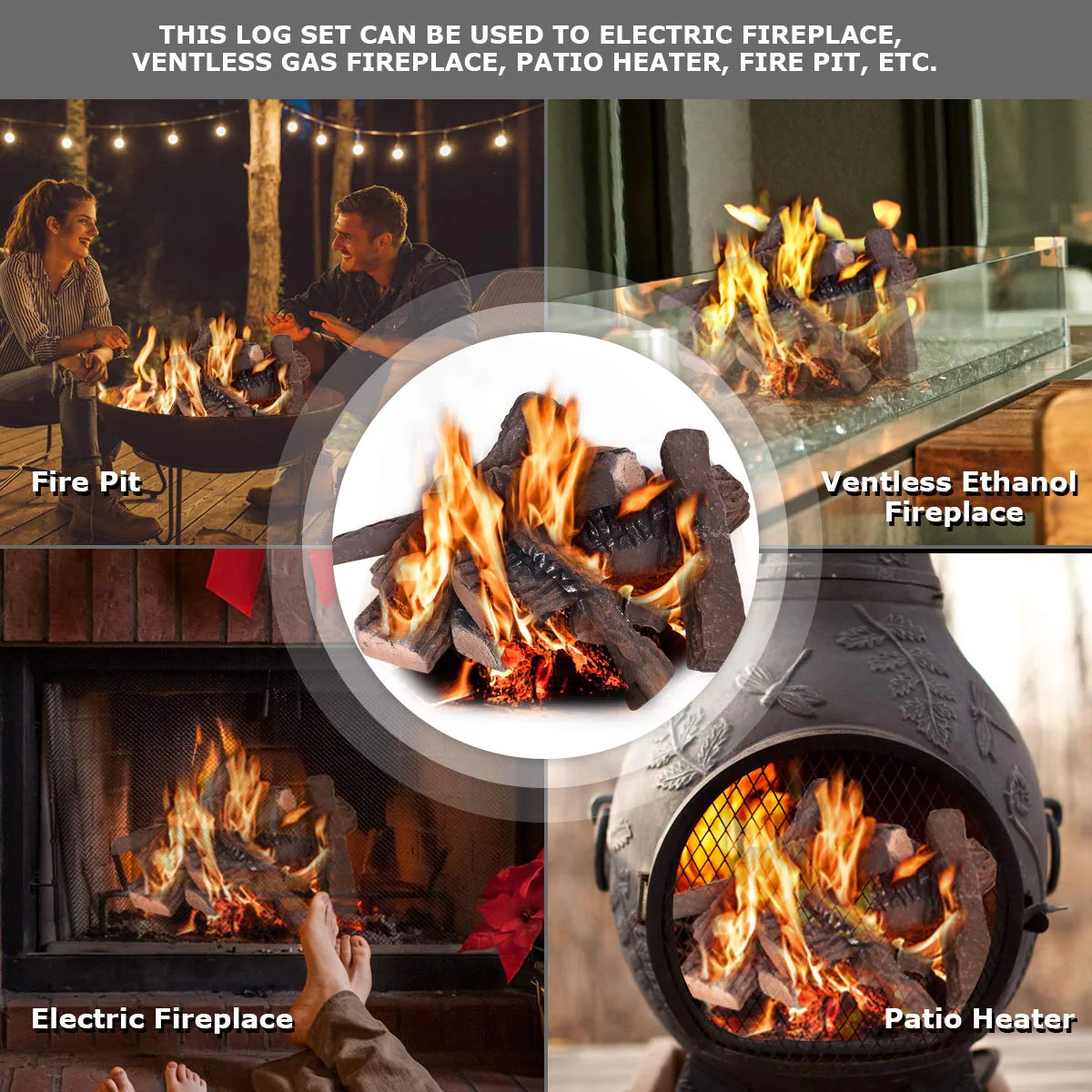 Ceramic Wood Gas Fireplace Log Set for Ventless (9 PCS/10 PCS) - Image 4