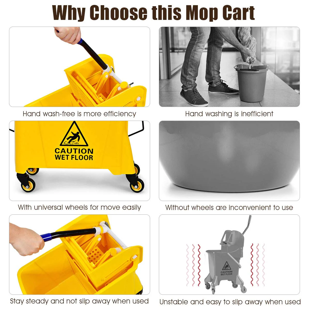 Commercial Mop Bucket with Wringer, Household Portable Mop Bucket, Yellow (21 Quart) - Image 5