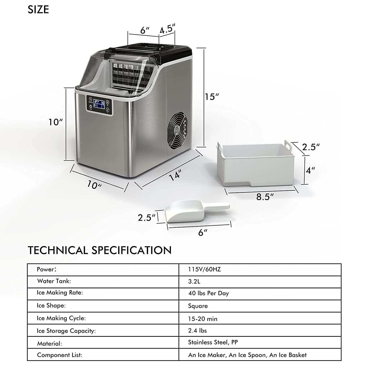 Countertop Ice Maker Machine, 45 Lbs/24H, 24 Pcs/13 Mins, 2 Ways to Add Water - Image 6