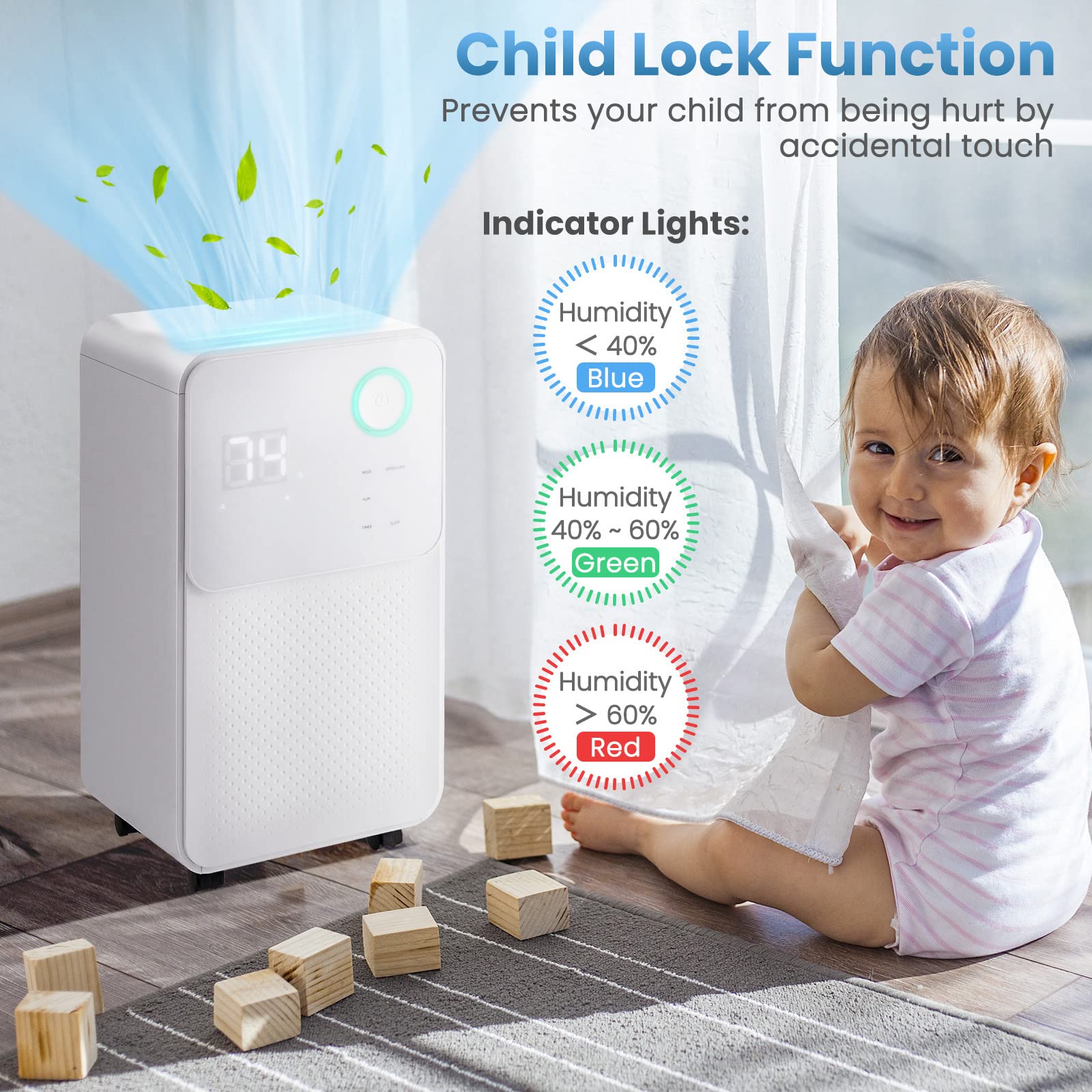 Dehumidifier for Large Room & Basements, 2000 Sq. Ft, with Auto or Manual Drainage, 4 Modes, 2 Speeds, 0.5 Gallon Water Tank - Image 6
