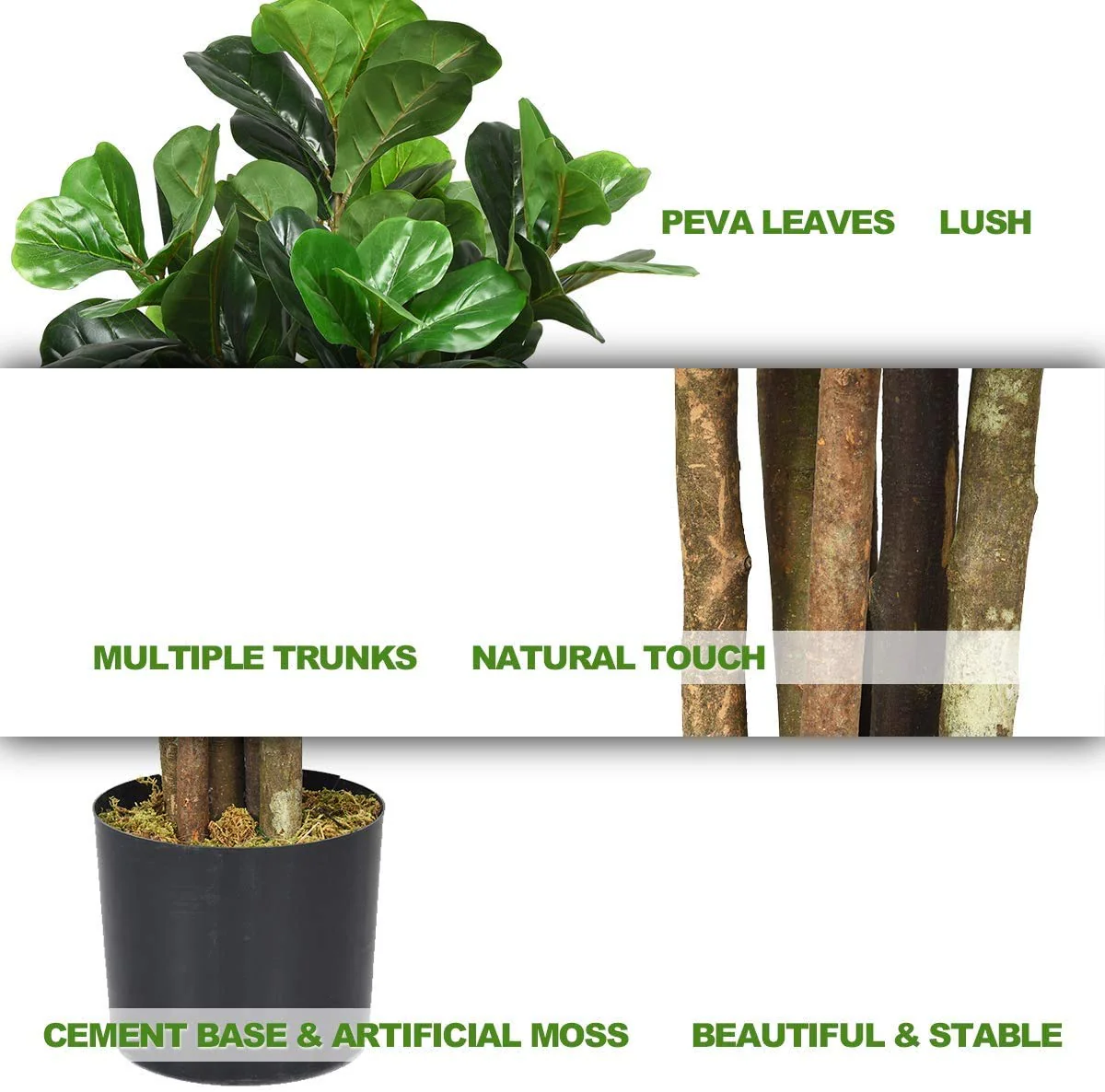 Fake Fiddle Leaf Fig Tree Artificial Greenery Plants in Pots Decorative Trees (5ft) - Image 4