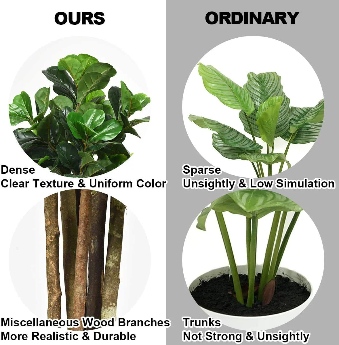 Fake Fiddle Leaf Fig Tree Artificial Greenery Plants in Pots Decorative Trees (5ft) - Image 5