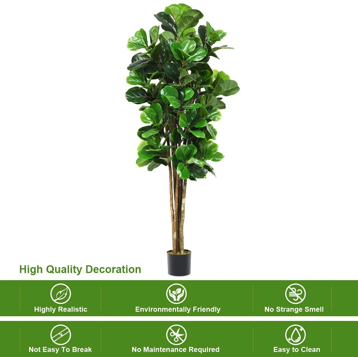 Fake Fiddle Leaf Fig Tree Artificial Greenery Plants in Pots Decorative Trees (5ft) - Image 6