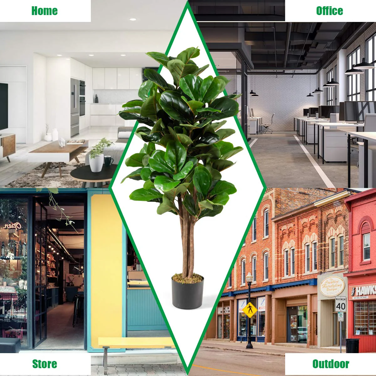 Fake Fiddle Leaf Fig Tree Artificial Greenery Plants in Pots Decorative Trees (5ft) - Image 8