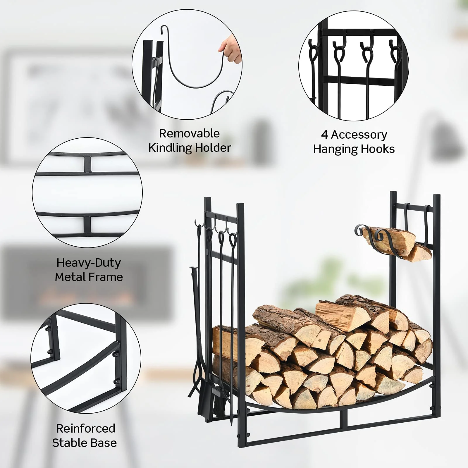 Firewood Rack with Tool Set  36' /30' Fireplace Log Holder - Image 10
