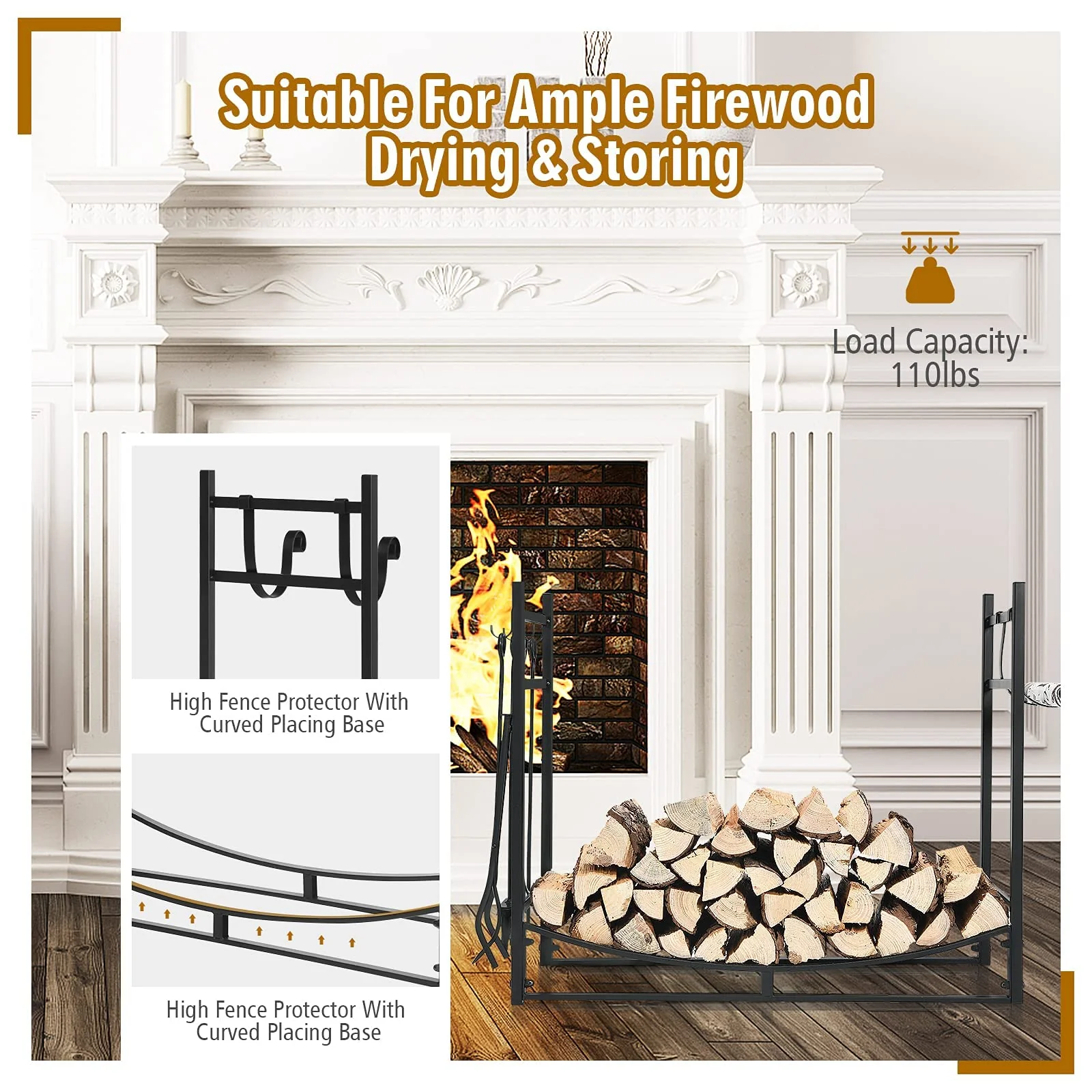 Firewood Rack with Tool Set  36' /30' Fireplace Log Holder - Image 19