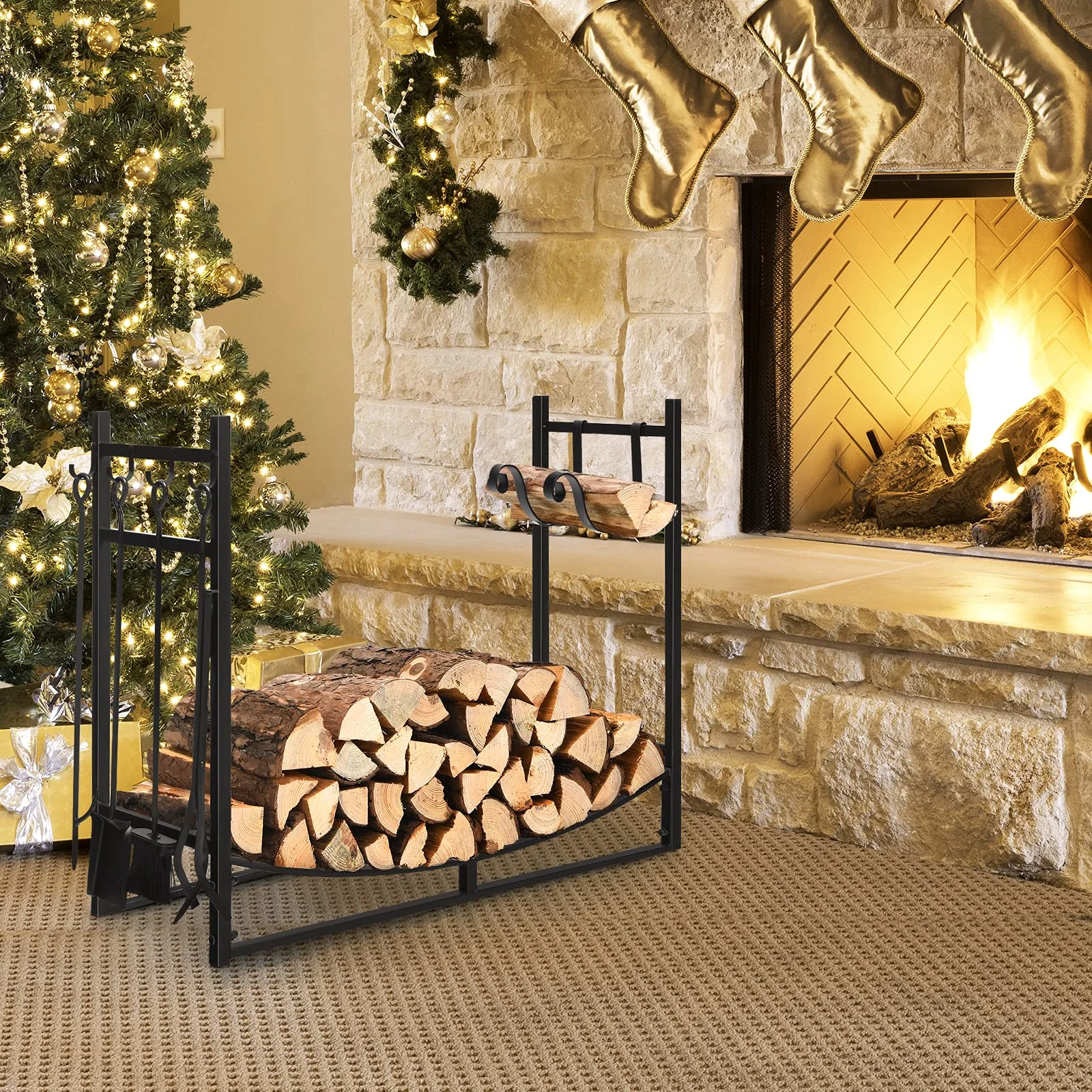 Firewood Rack with Tool Set  36' /30' Fireplace Log Holder - Image 3