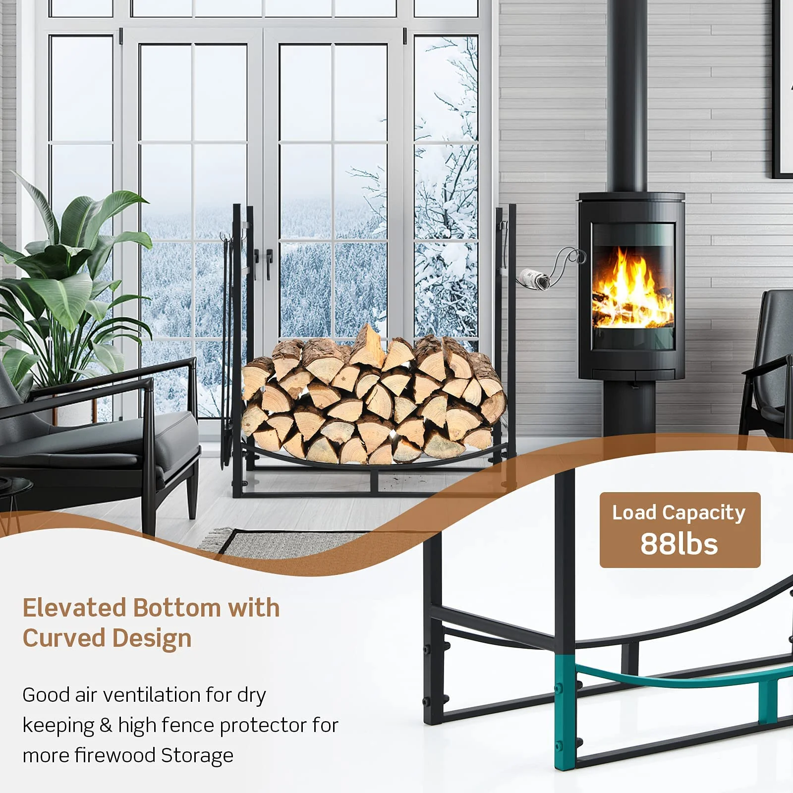 Firewood Rack with Tool Set  36' /30' Fireplace Log Holder - Image 5