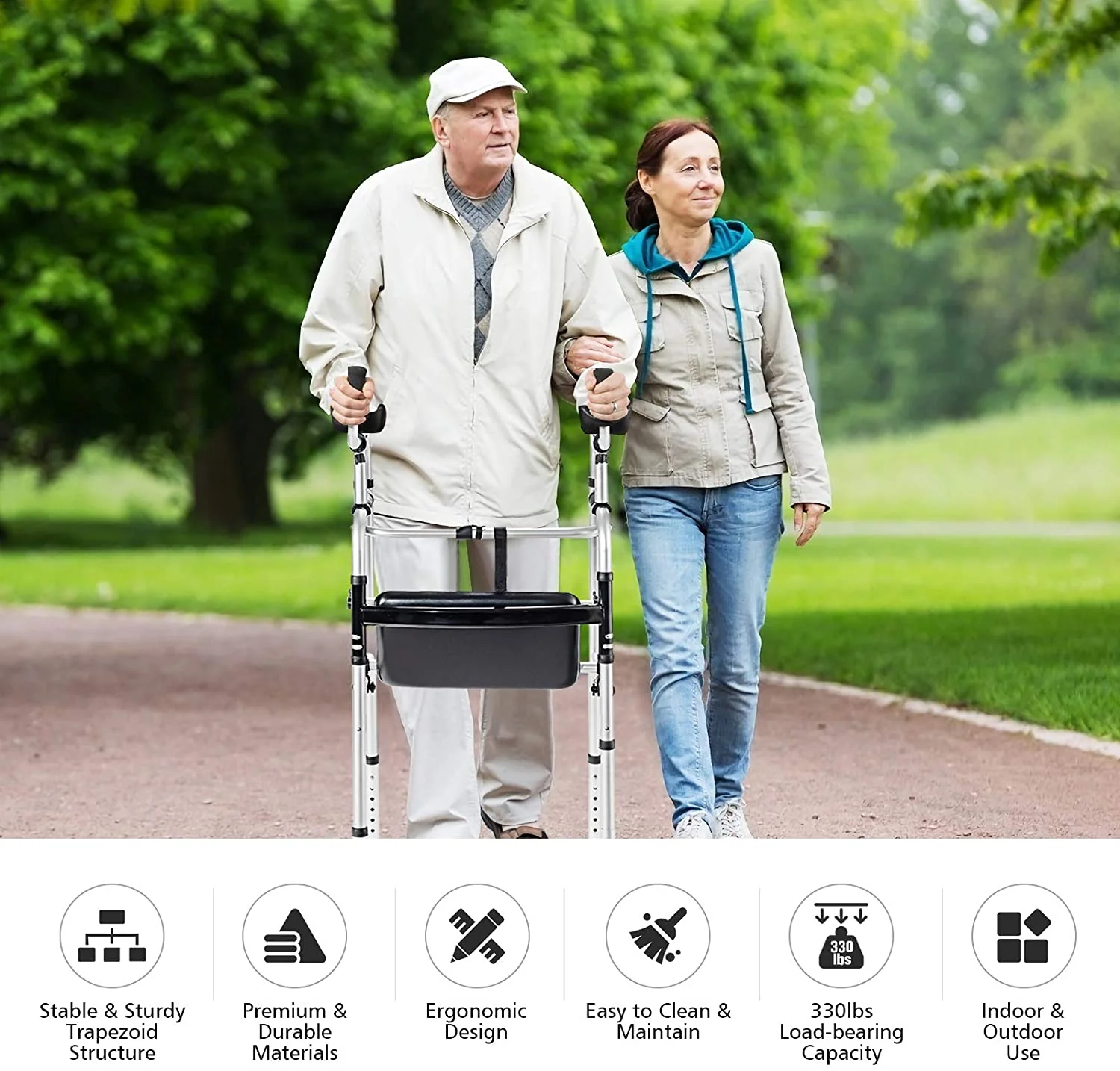 Foldable Standard Walker, Lightweight Aluminum Alloy Rehabilitation Auxiliary Walker - Image 3