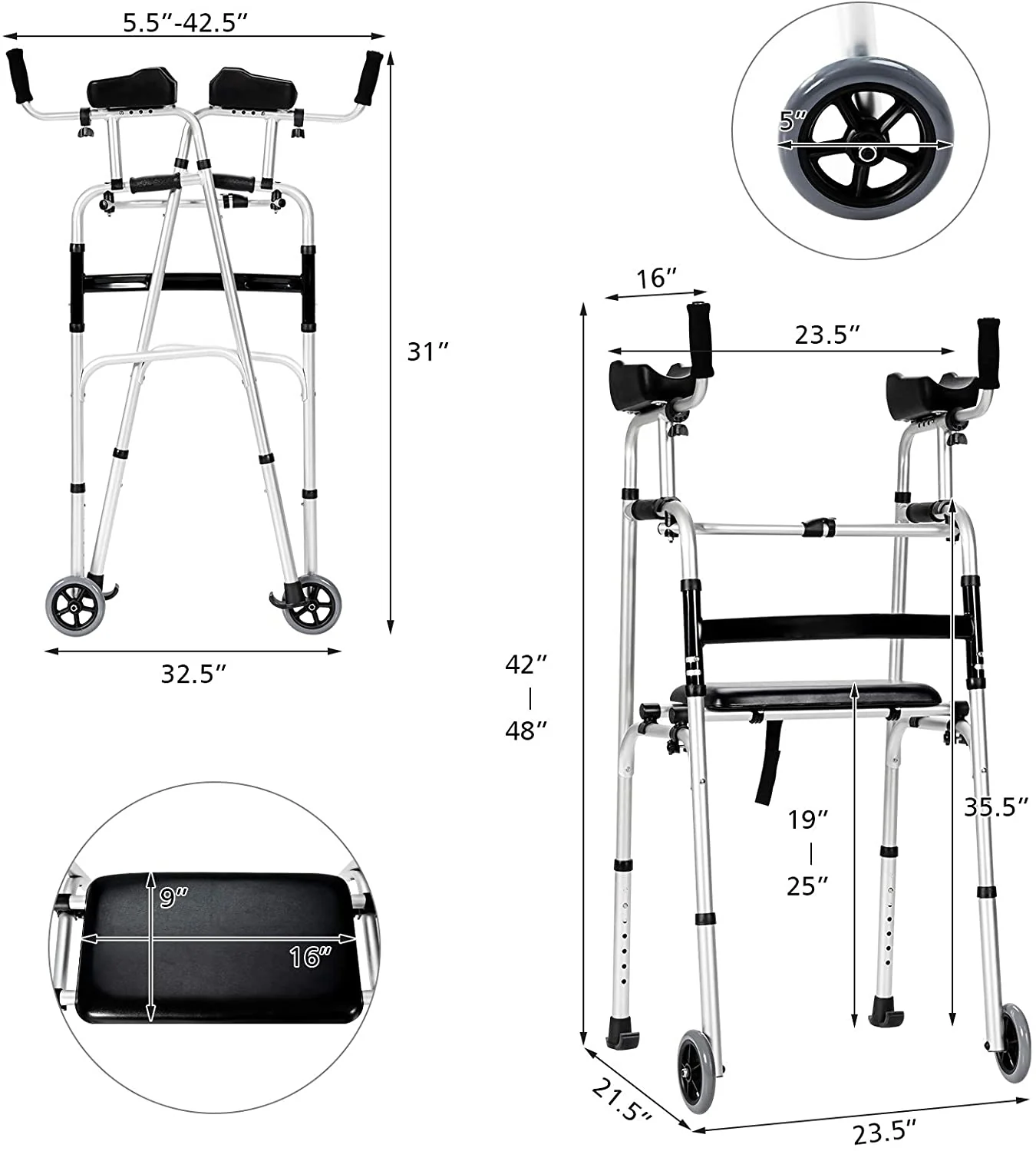 Foldable Standard Walker, Lightweight Aluminum Alloy Rehabilitation Auxiliary Walker - Image 7