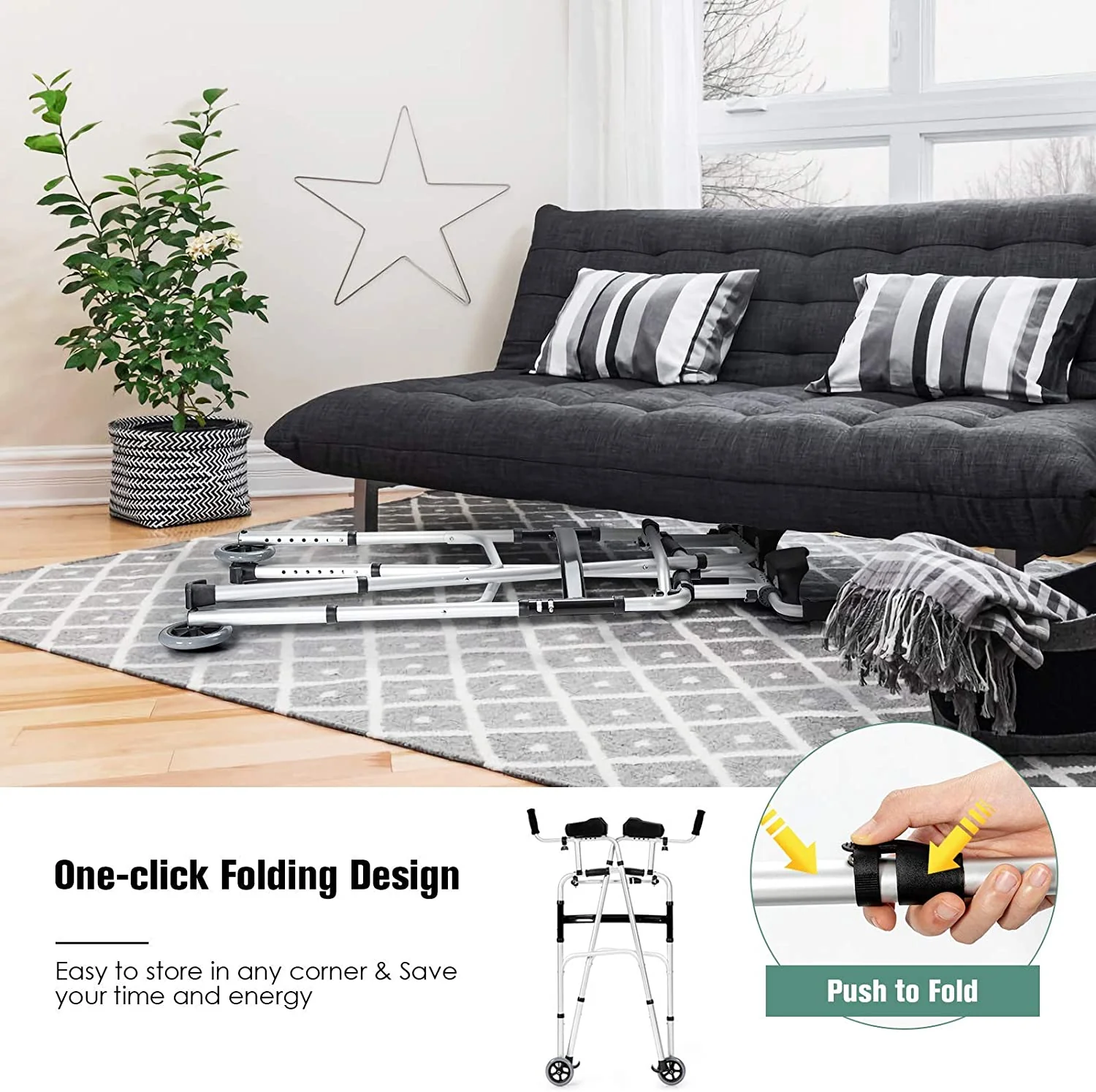 Foldable Standard Walker, Lightweight Aluminum Alloy Rehabilitation Auxiliary Walker - Image 8