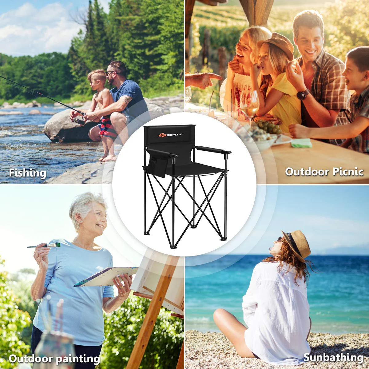 Folding Camping Chair, Outdoor Portable Beach Chair Heightened Design - Image 3