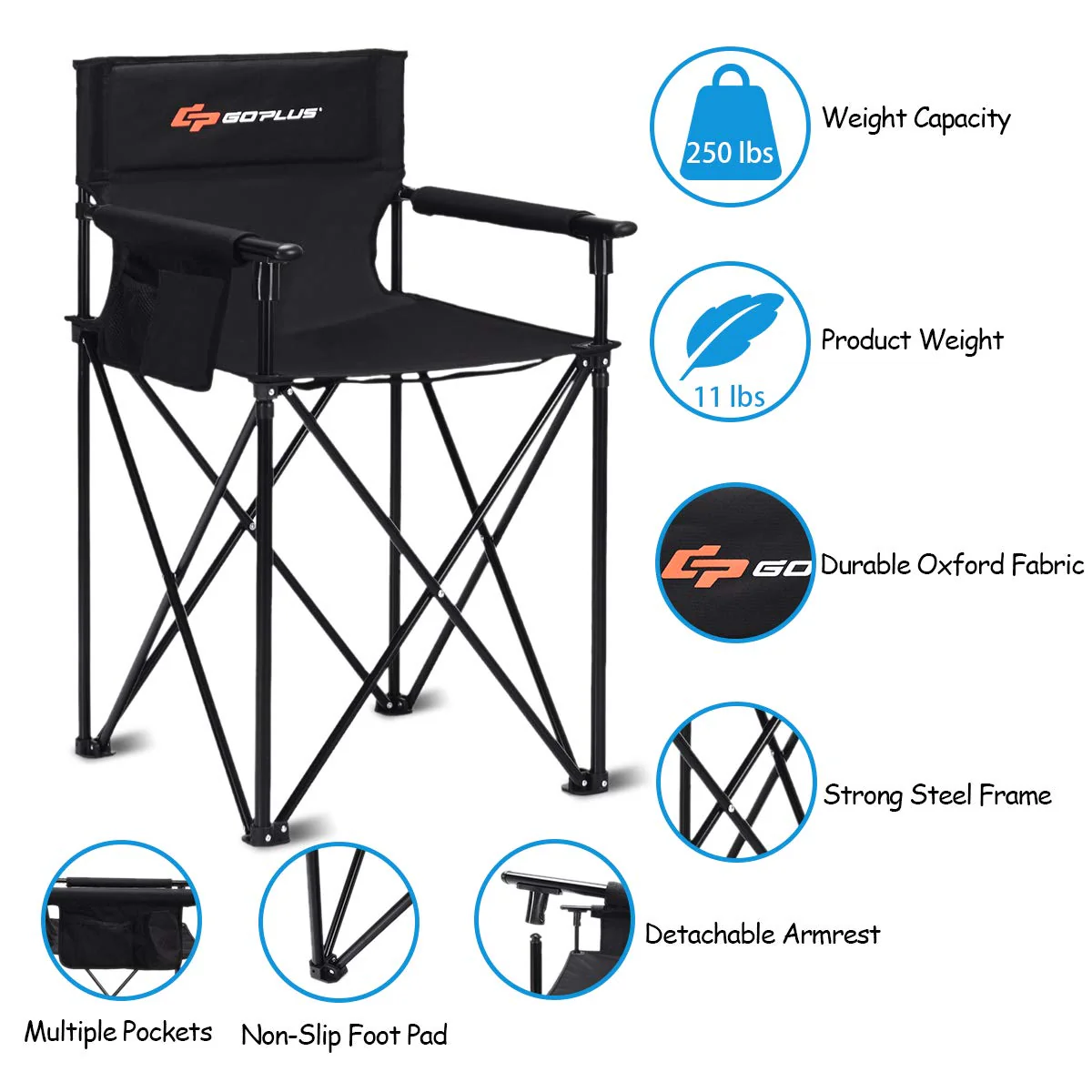 Folding Camping Chair, Outdoor Portable Beach Chair Heightened Design - Image 6