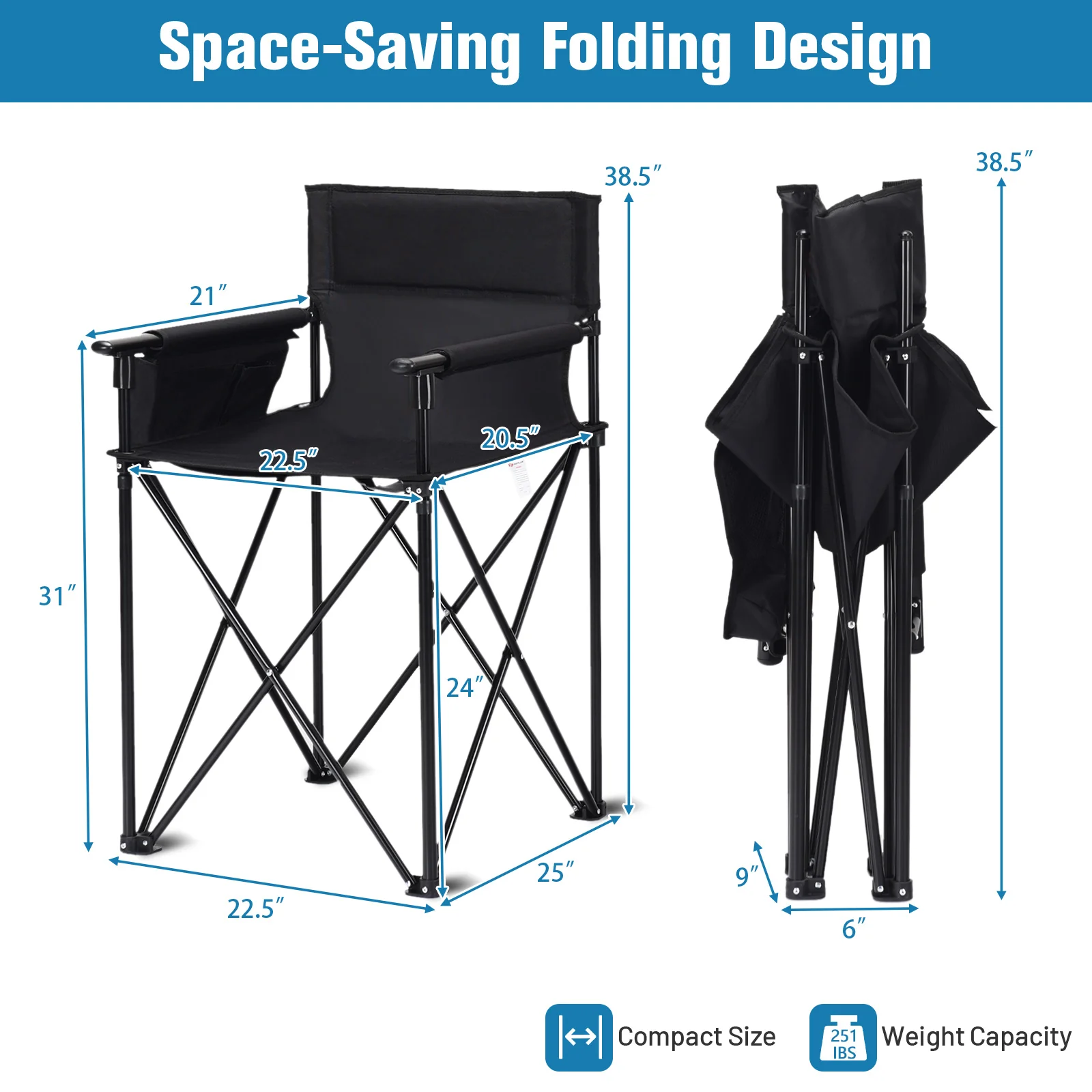 Folding Camping Chair, Outdoor Portable Beach Chair Heightened Design - Image 9