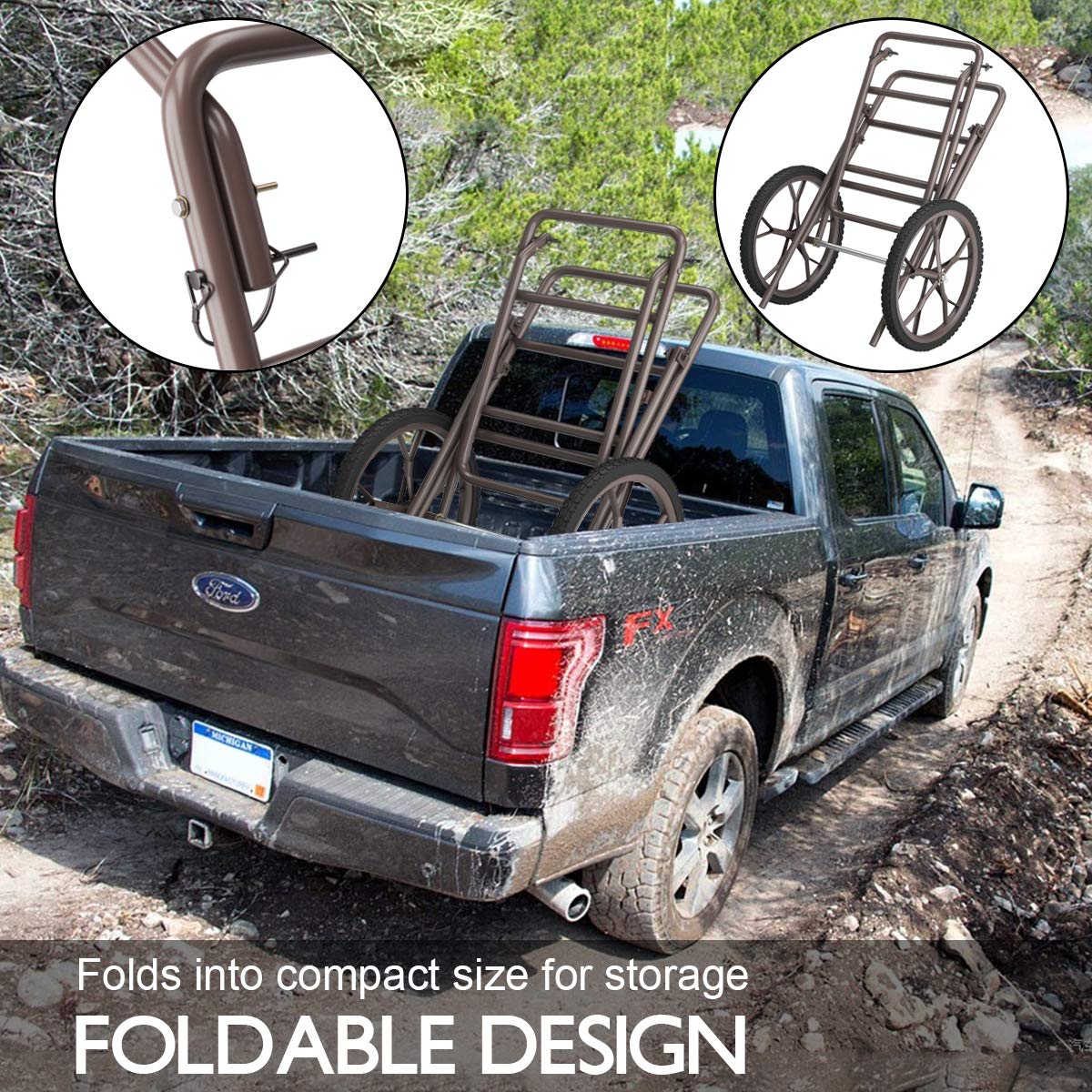 Folding Deer Game Cart Larger Capacity 500lbs Hauler Utility Gear Dolly Cart Hunting Accessories - Image 6