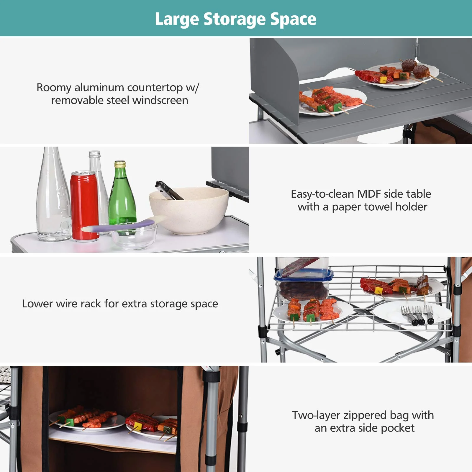 Folding Grill Table with Storage, Aluminum Outdoor Camping Kitchen Table with 26'' Tabletop - Image 6