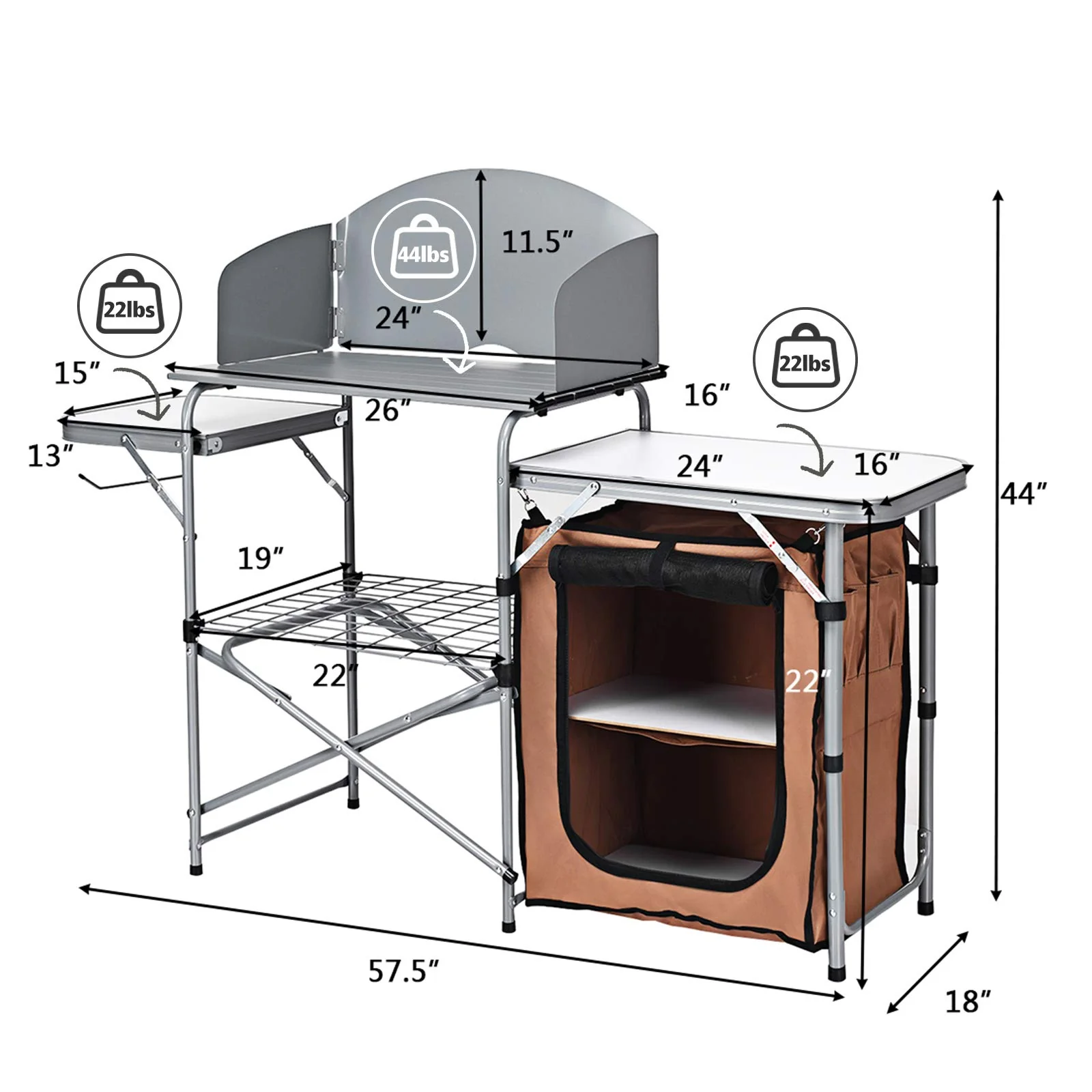 Folding Grill Table with Storage, Aluminum Outdoor Camping Kitchen Table with 26'' Tabletop - Image 7