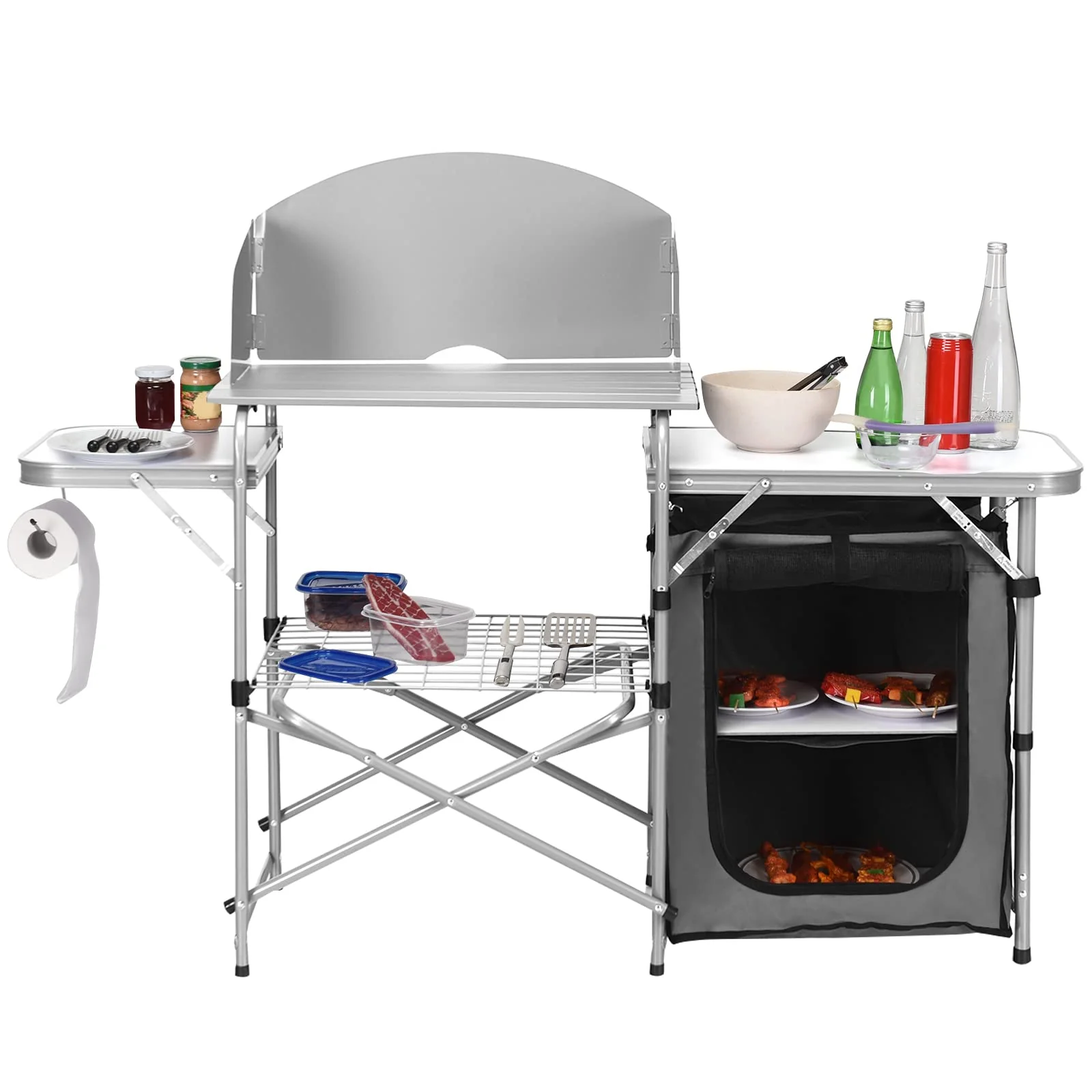 Folding Grill Table with Storage, Aluminum Outdoor Camping Kitchen Table with 26'' Tabletop - Image 8