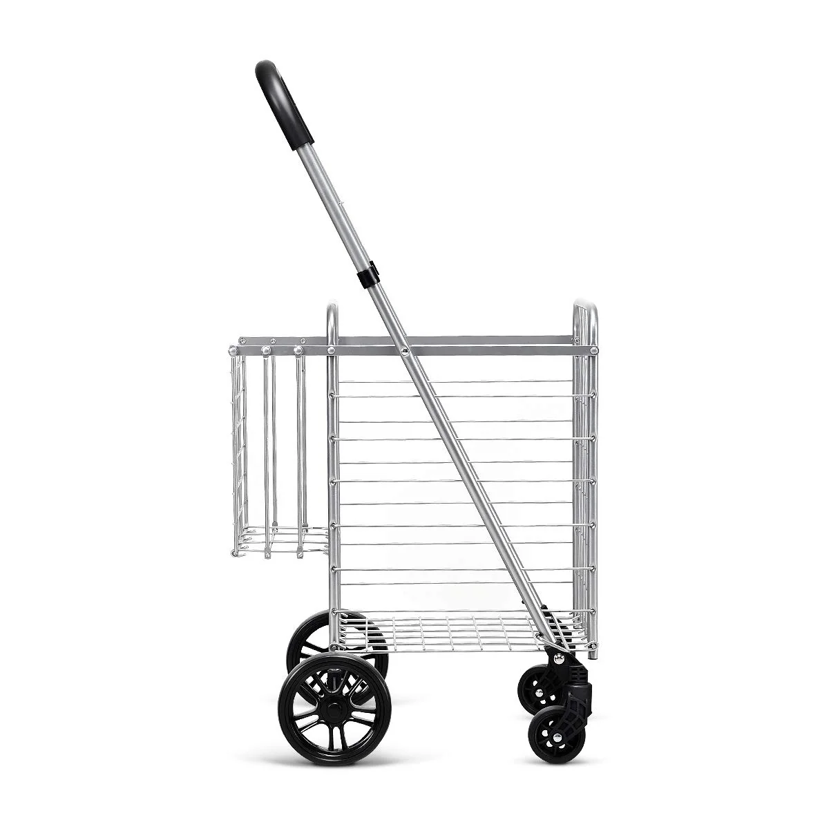 Folding Shopping Utility Cart, Double Basket and 360 Swivel Wheels, Adjustable Handle - Image 7