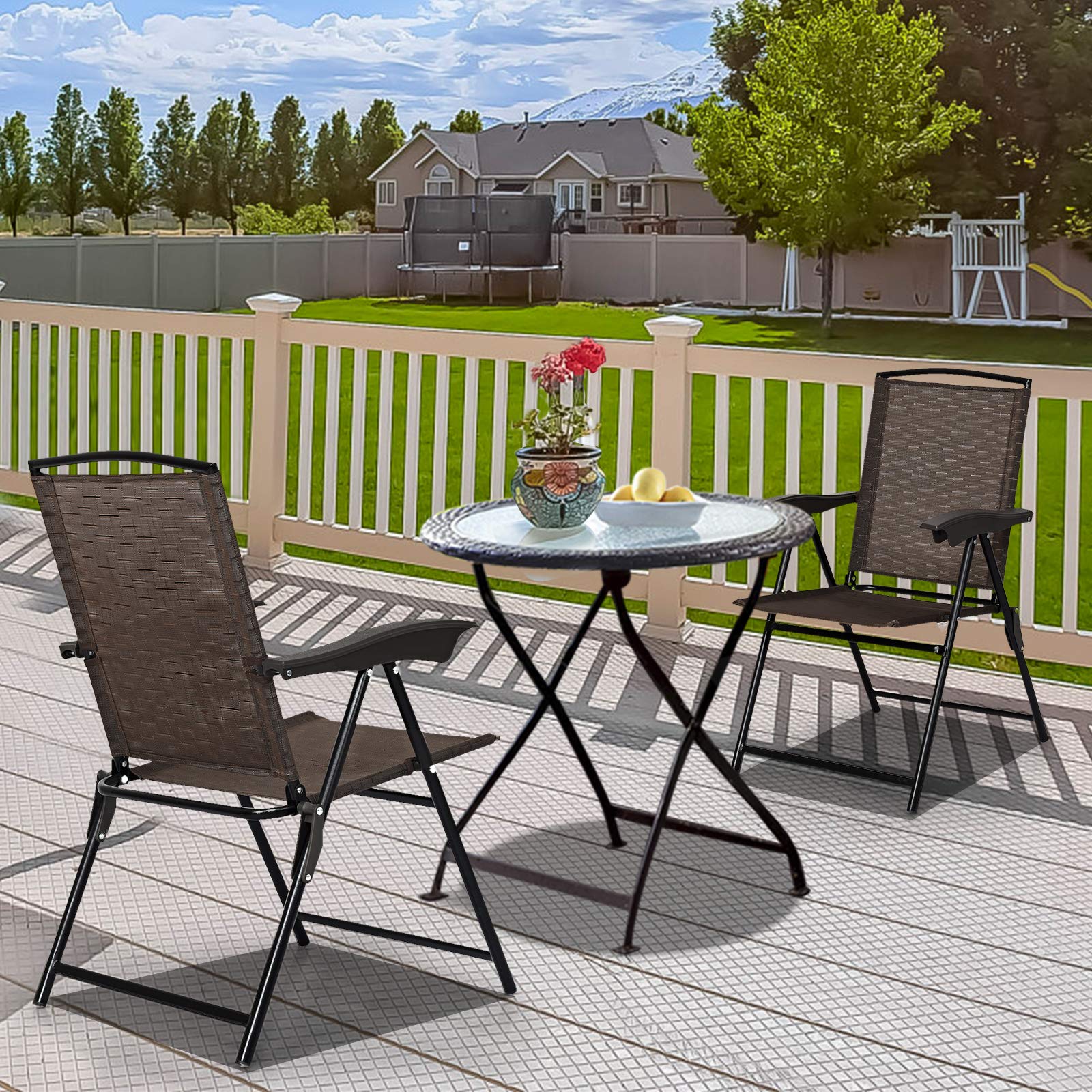 Folding Sling Chairs Sets of 2, Portable Chairs for Patio Garden Pool Outdoor & Indoor - Image 4