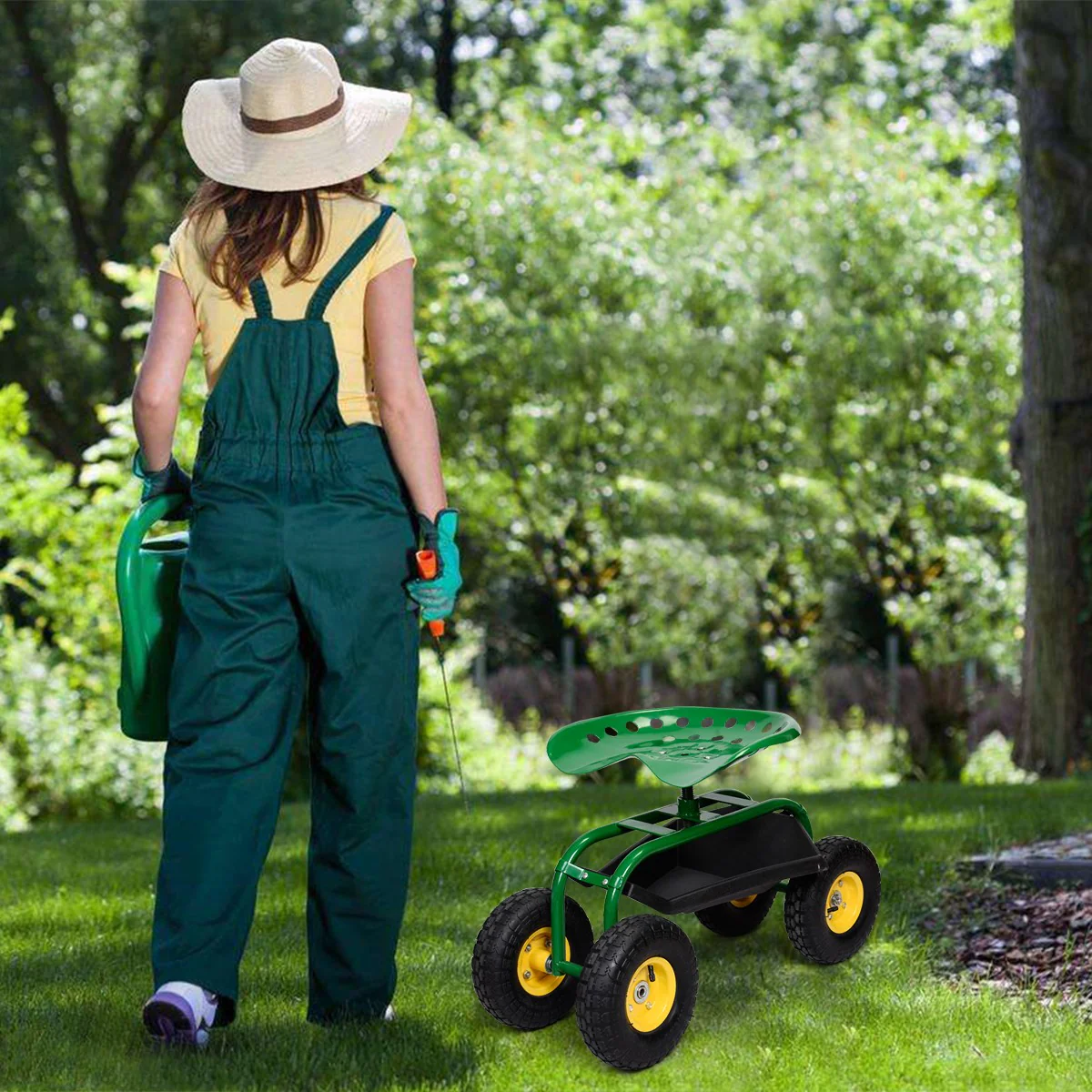 Garden Cart Rolling Work Seat Outdoor Lawn Yard Patio Wagon Scooter for Planting - Image 3