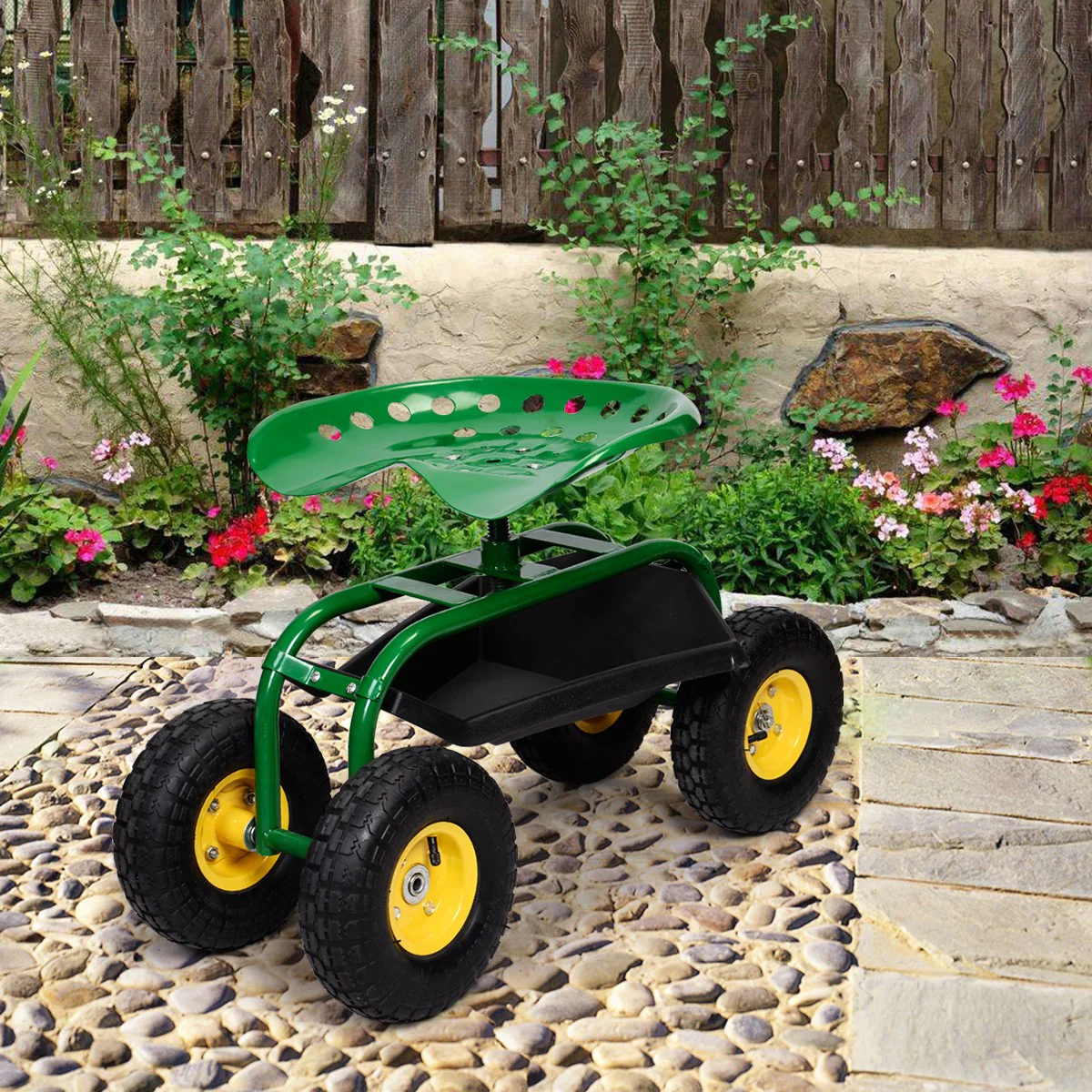 Garden Cart Rolling Work Seat Outdoor Lawn Yard Patio Wagon Scooter for Planting - Image 4