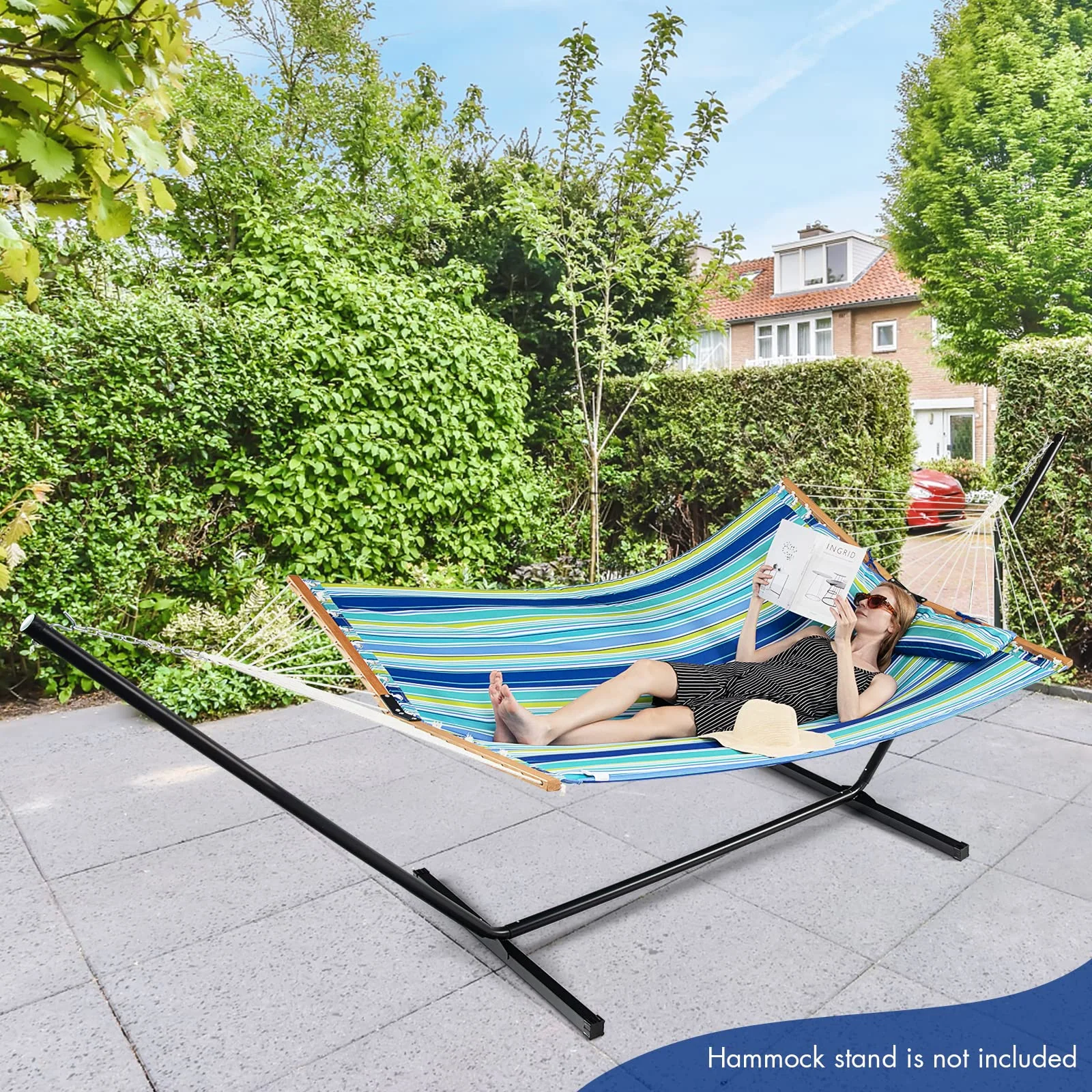 Goplus 10.5 FT Hammock, Quilted 2 Person Hammock w/Detachable Pillow, 495LBS Capacity - Image 2