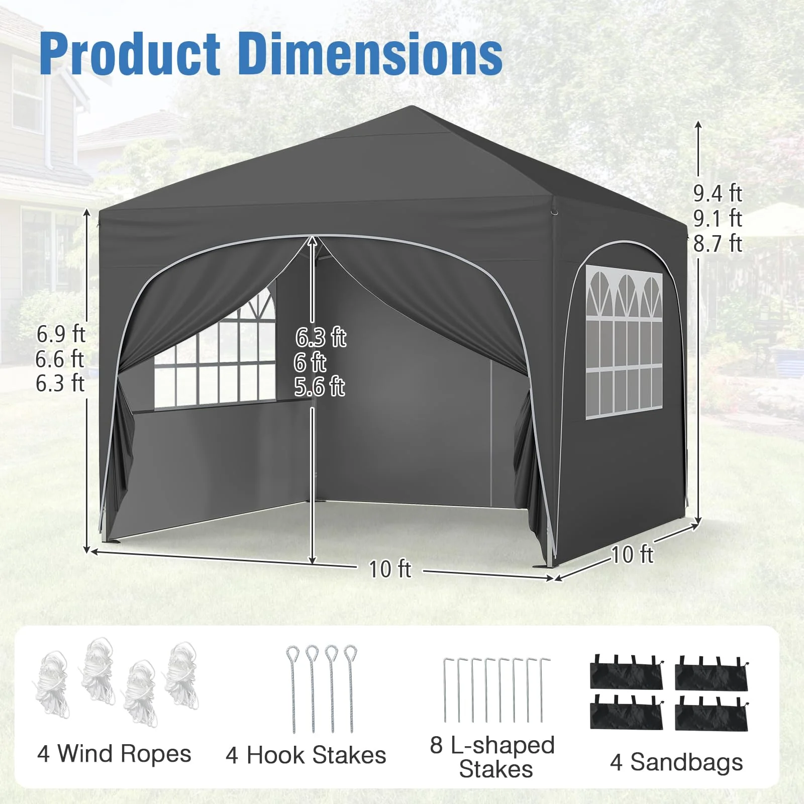 Goplus 10 X 10 FT Pop up Canopy Tent with 4 Removable Sidewall - Image 4