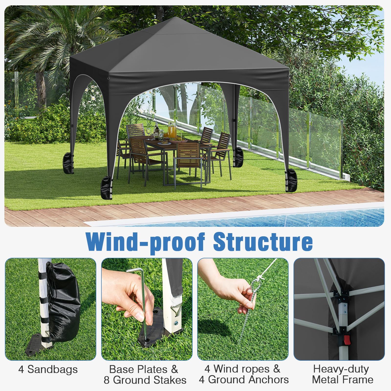 Goplus 10 X 10 FT Pop up Canopy Tent with 4 Removable Sidewall - Image 5