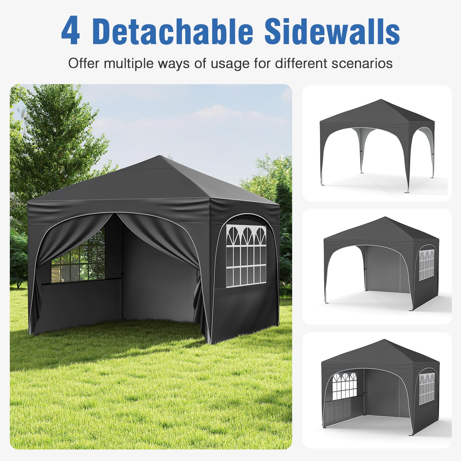 Goplus 10 X 10 FT Pop up Canopy Tent with 4 Removable Sidewall - Image 6